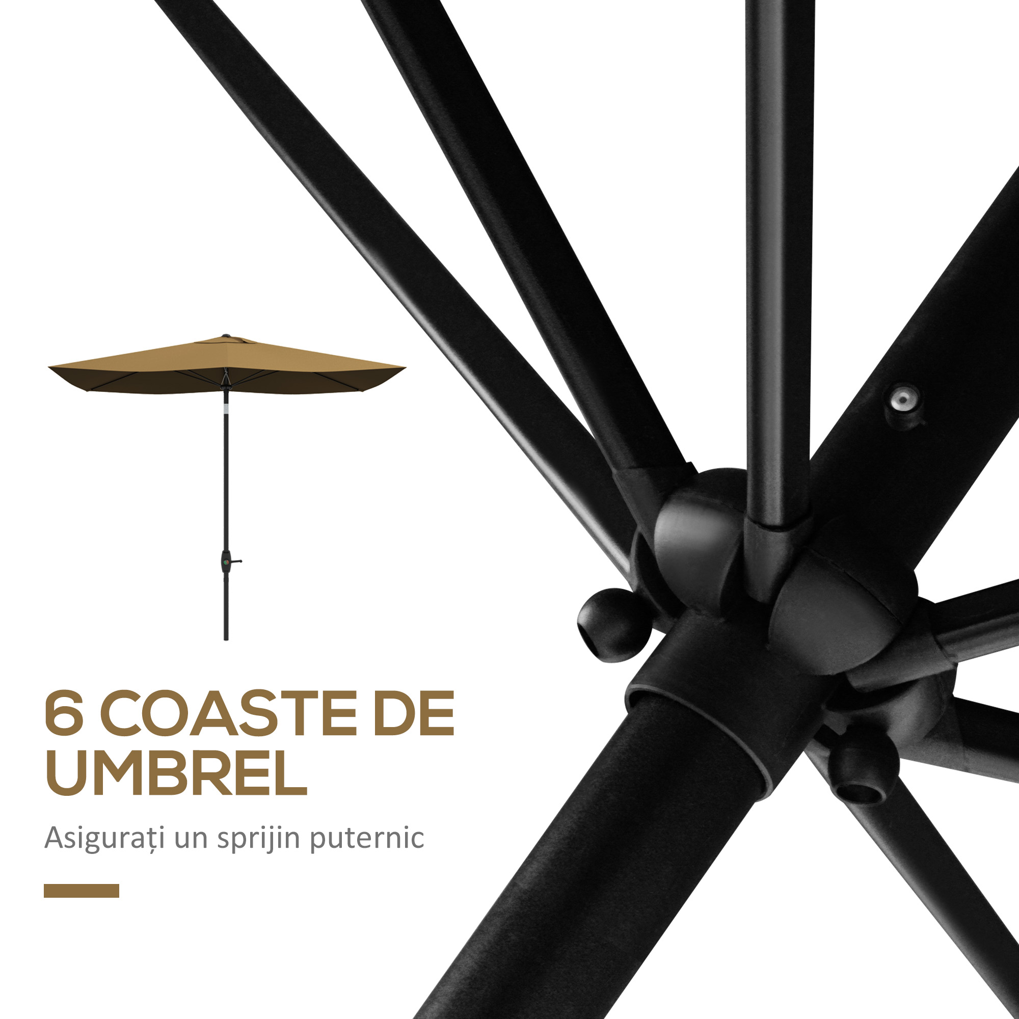  Umbrela de Gradina Dreptunghiulara 3x2 m cu Deschidere cu Manivela si inclinabila, Culoare Cafea [5]