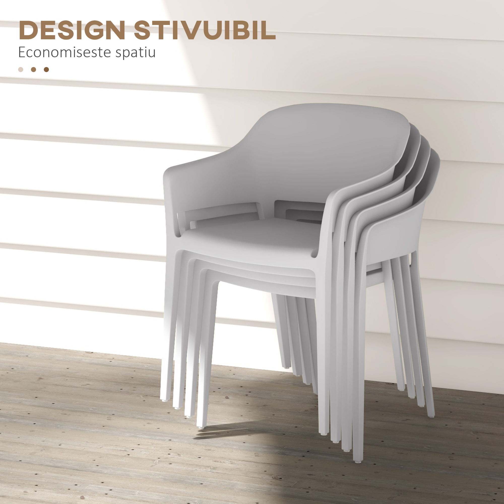  Set 4 Scaune Gradina PP Exterior - Spatar inalt & Cotiera, Stivuibile [4]