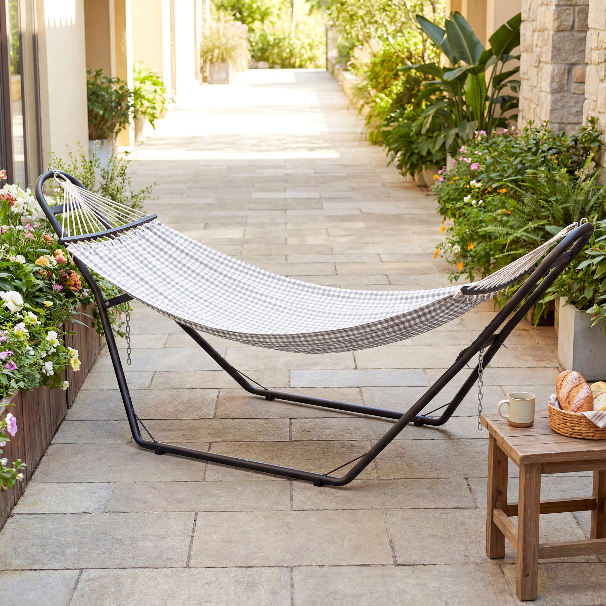  Suport Reglabil pentru Hamac din Otel cu Lanturi si Carlige in Forma de S, pentru Hamace de 2,75-4 m, 278 cm, Negru [6]