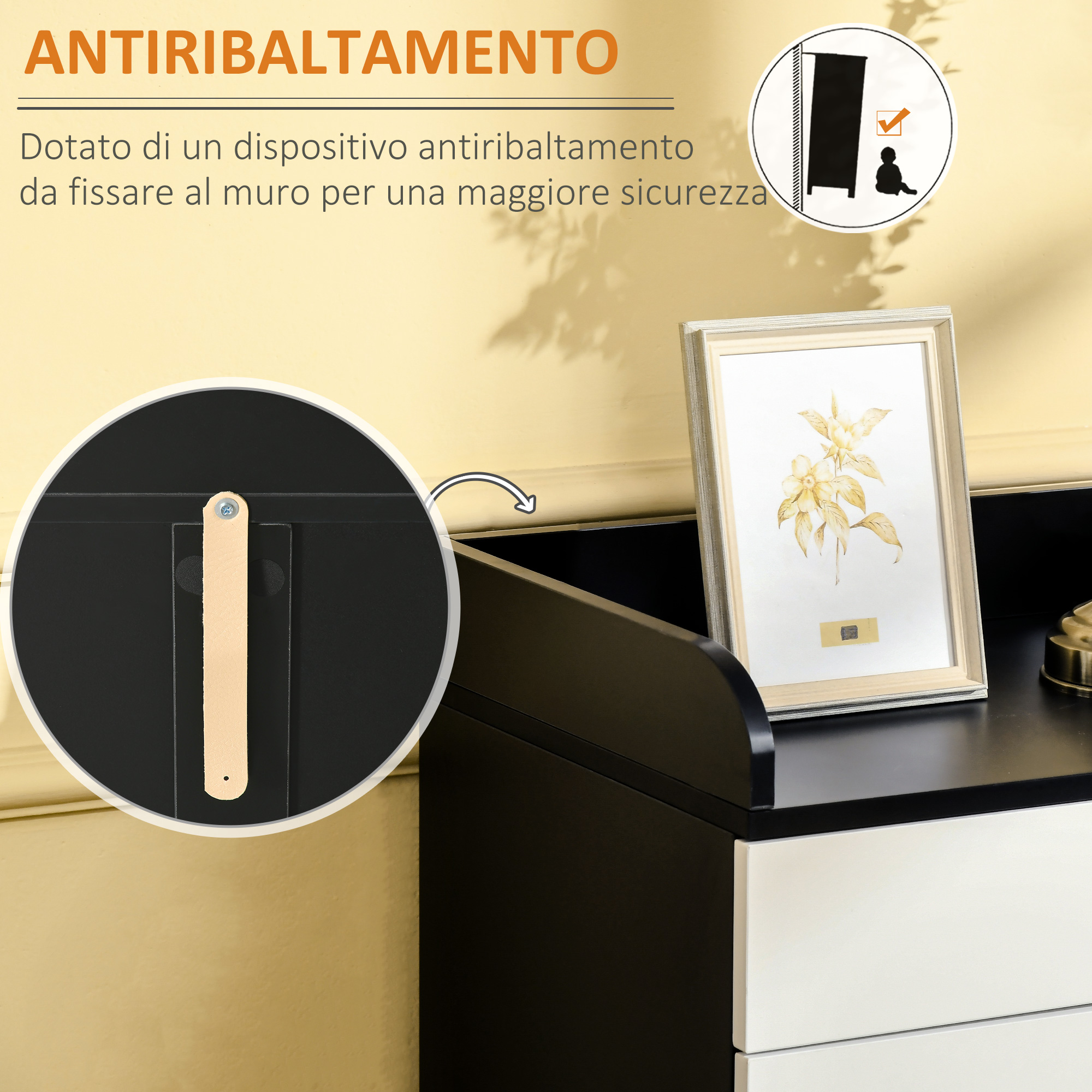  Dulap cu sertar si raft reglabil, din MDF, 60x40x90cm, Alb Negru [5]