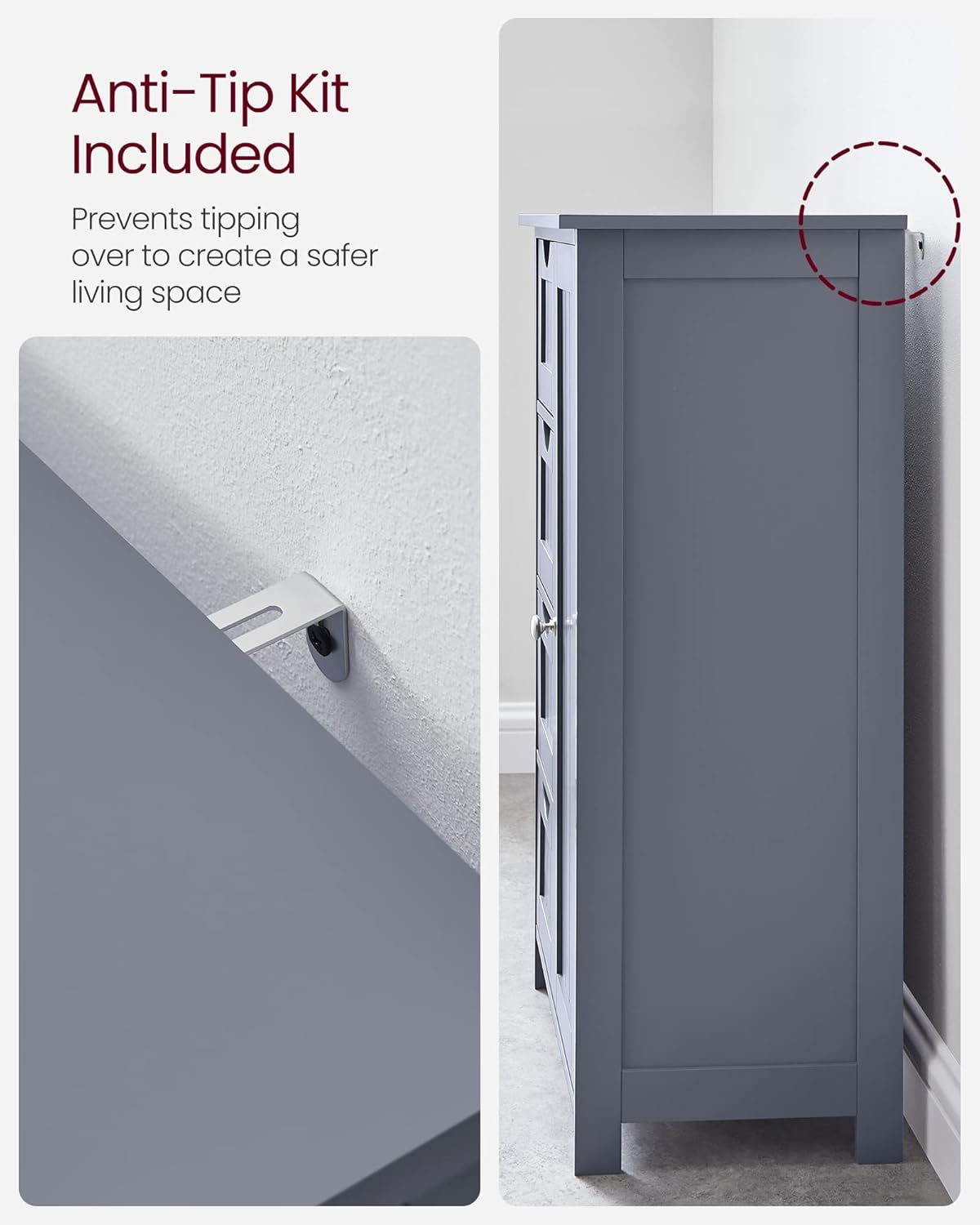 VASAGLE Dulap de baie, din MDF, cu 4 sertare, raft reglabil, 30x55x82 cm, gri [7]