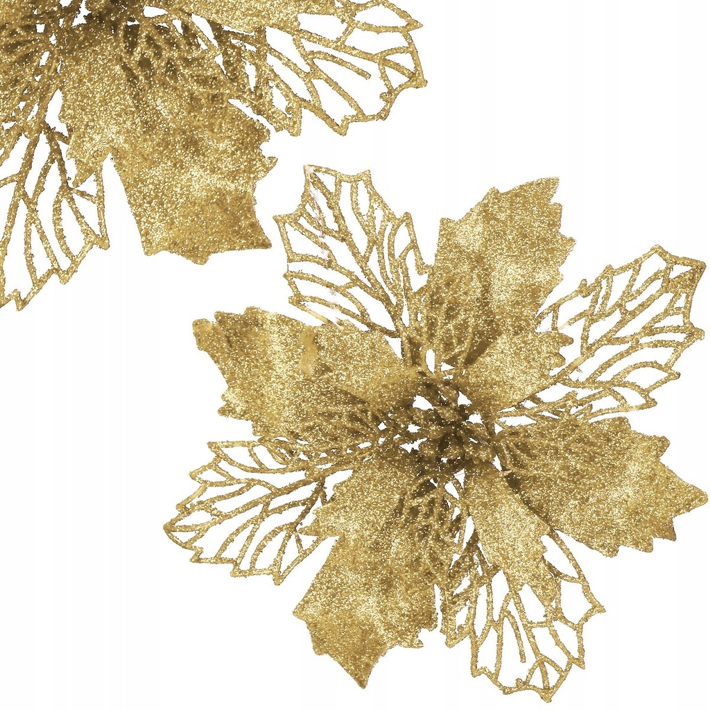 Set 10 ornamente pentru bradul de Craciun, stea Poinsettia, 16cm, galben auriu [7]