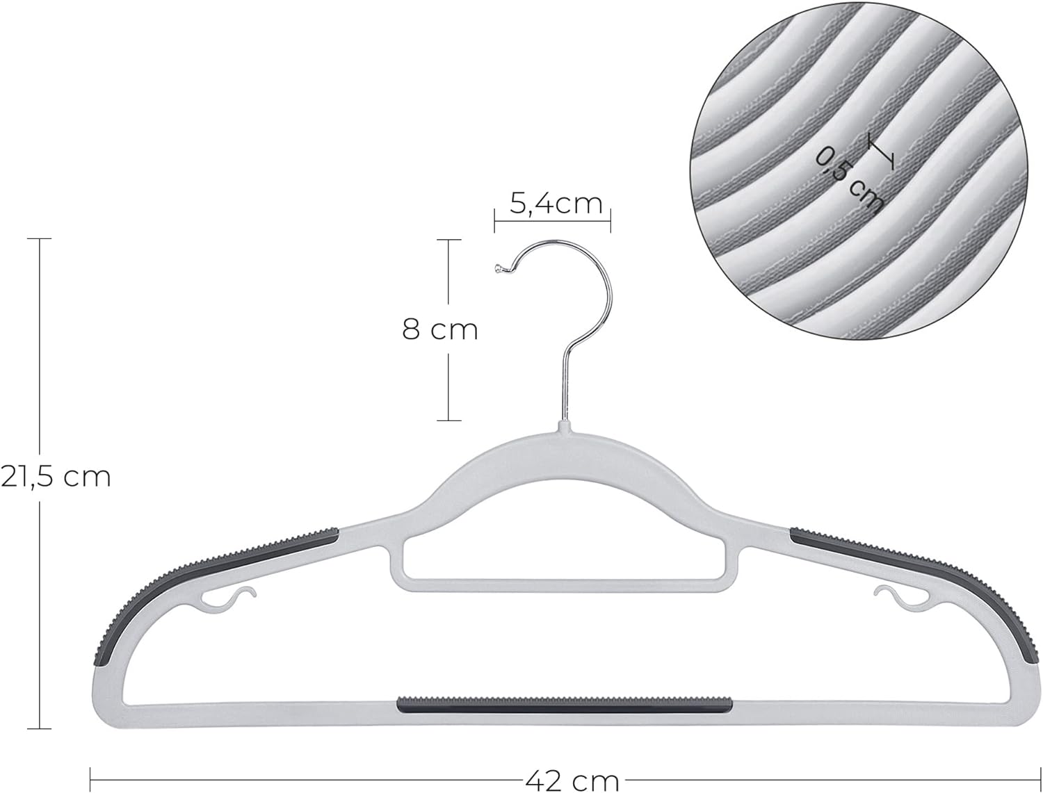 SONGMICS Set de 30 de umerase pentru haine, anti-alunecare, bara de cravata si carlig pivotant, 42cm, gri [7]