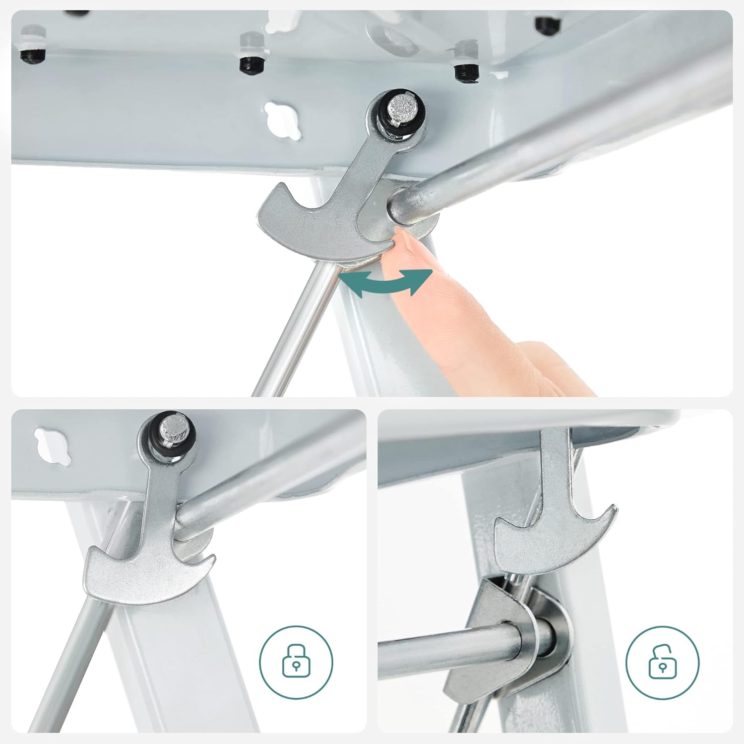 SONGMICS Scara pliabila cu 2 trepte, cauciuc antiderapant, sarcina 150 kg, otel, 45x55x82cm, alb si negru [7]