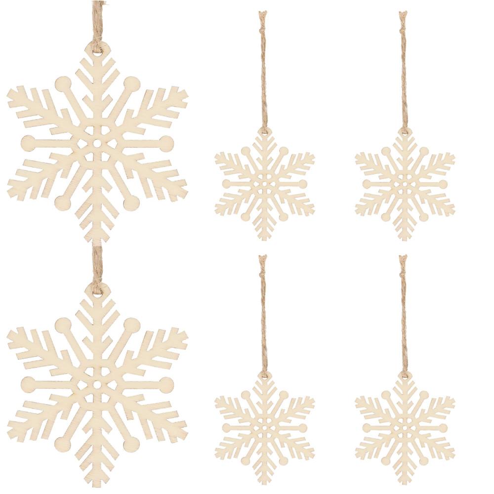 Decoratiune brad fulg de zapada din lemn, set 6 bucati, maro [7]