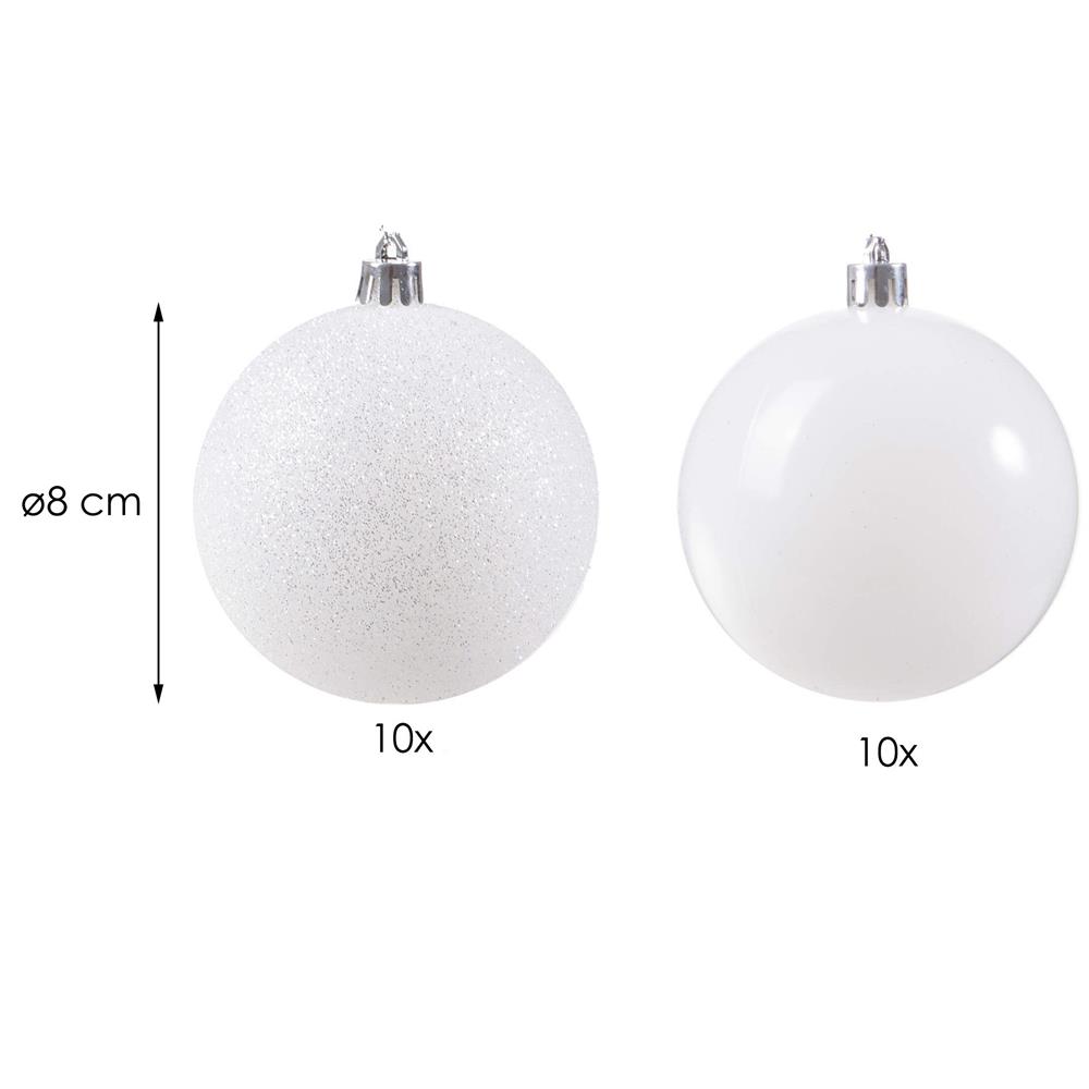 Set globuri de Craciun, 20 bucati, 8cm, alb perlat [7]