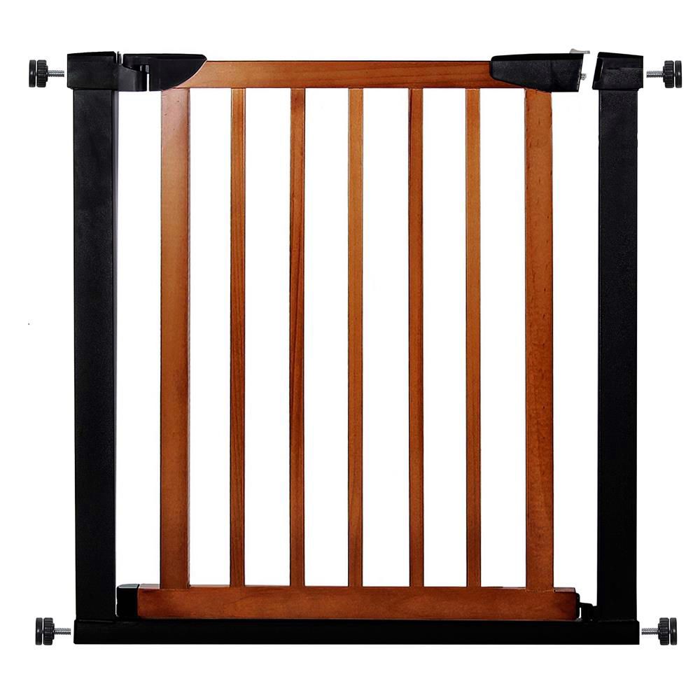 Mobila - Poarta de siguranta Safety Gate pentru scari, ajustabila 75-82 cm, din otel si lemn, negru maro