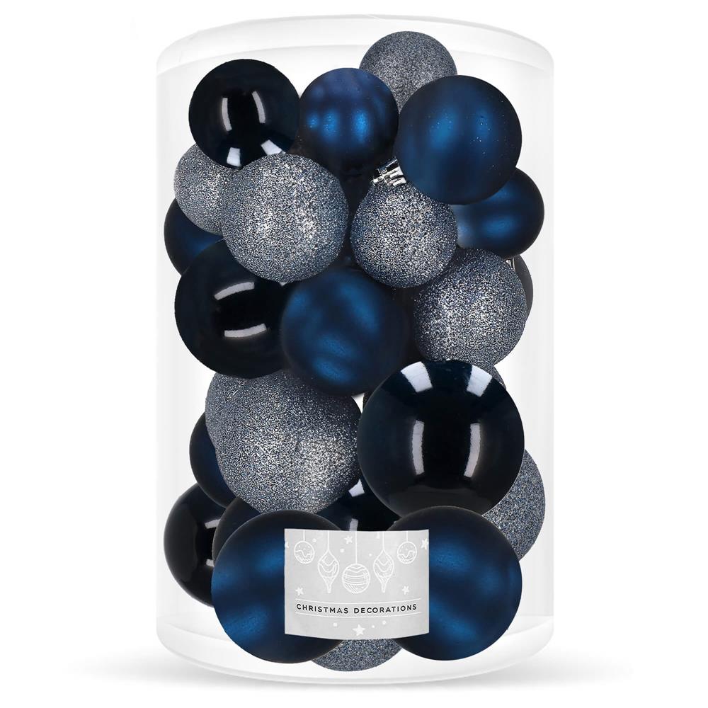 Decoratiuni si articole casa - Set globuri de Craciun, 30 bucati, 3 modele, 4/5/6cm, albastru inchis