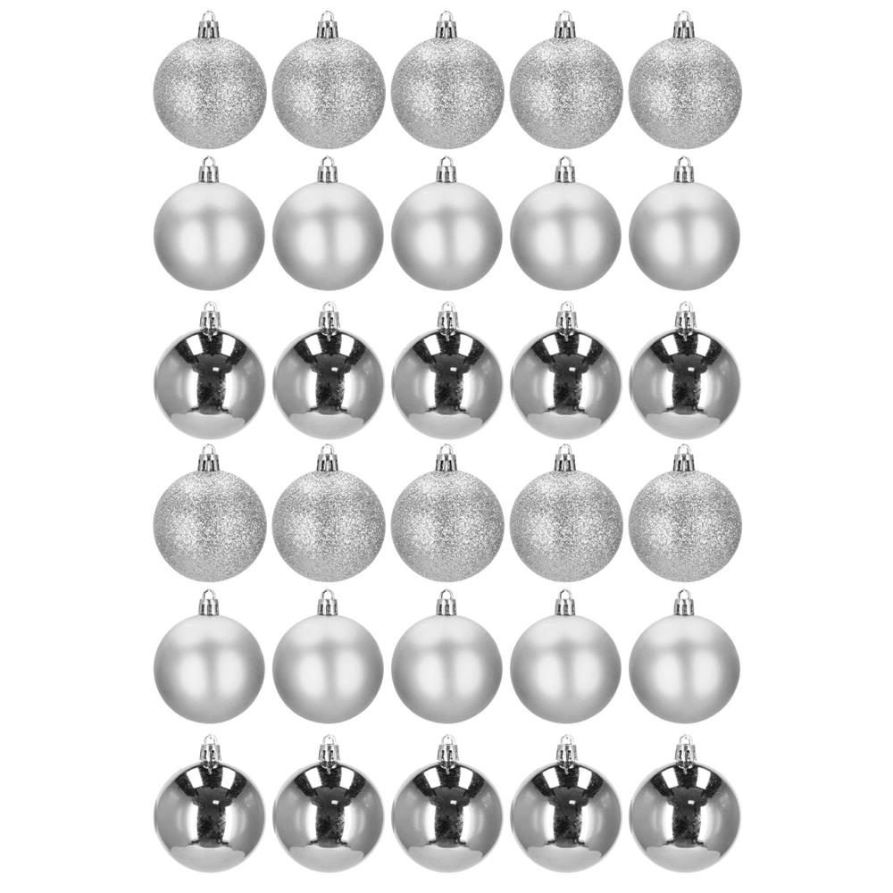 Set globuri de Craciun, 30 bucati, 3 modele, 6cm, argintiu [7]