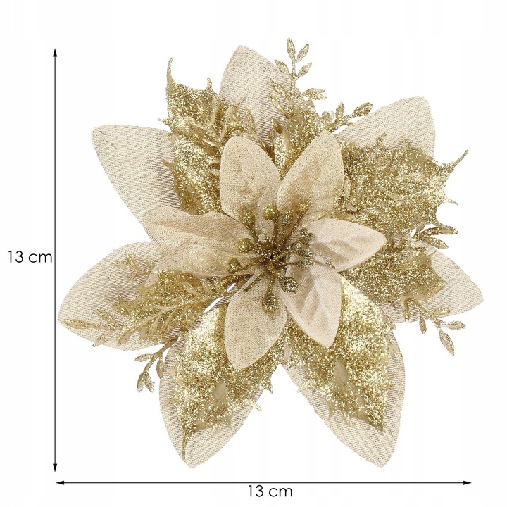Set 10 ornamente pentru bradul de Craciun, stea Poinsettia, 13cm, auriu crem [7]