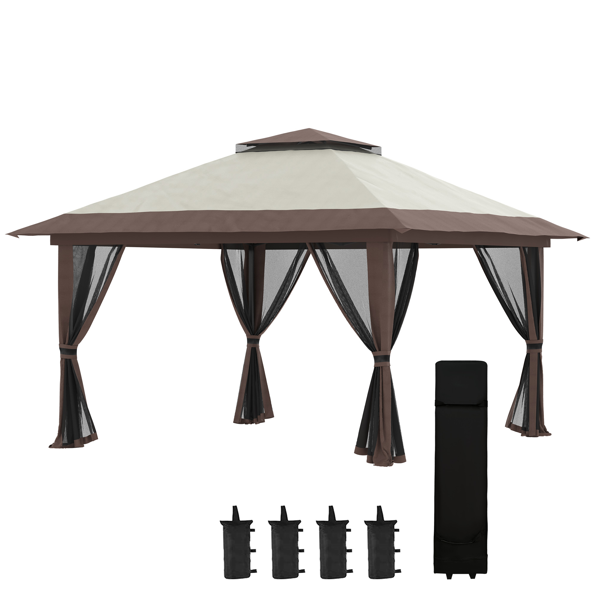 Gradina & balcon - Pavilion  pliabil 4x4 m cu inaltime reglabila, plasa de tantari si geanta, din metal si material Oxford, bej