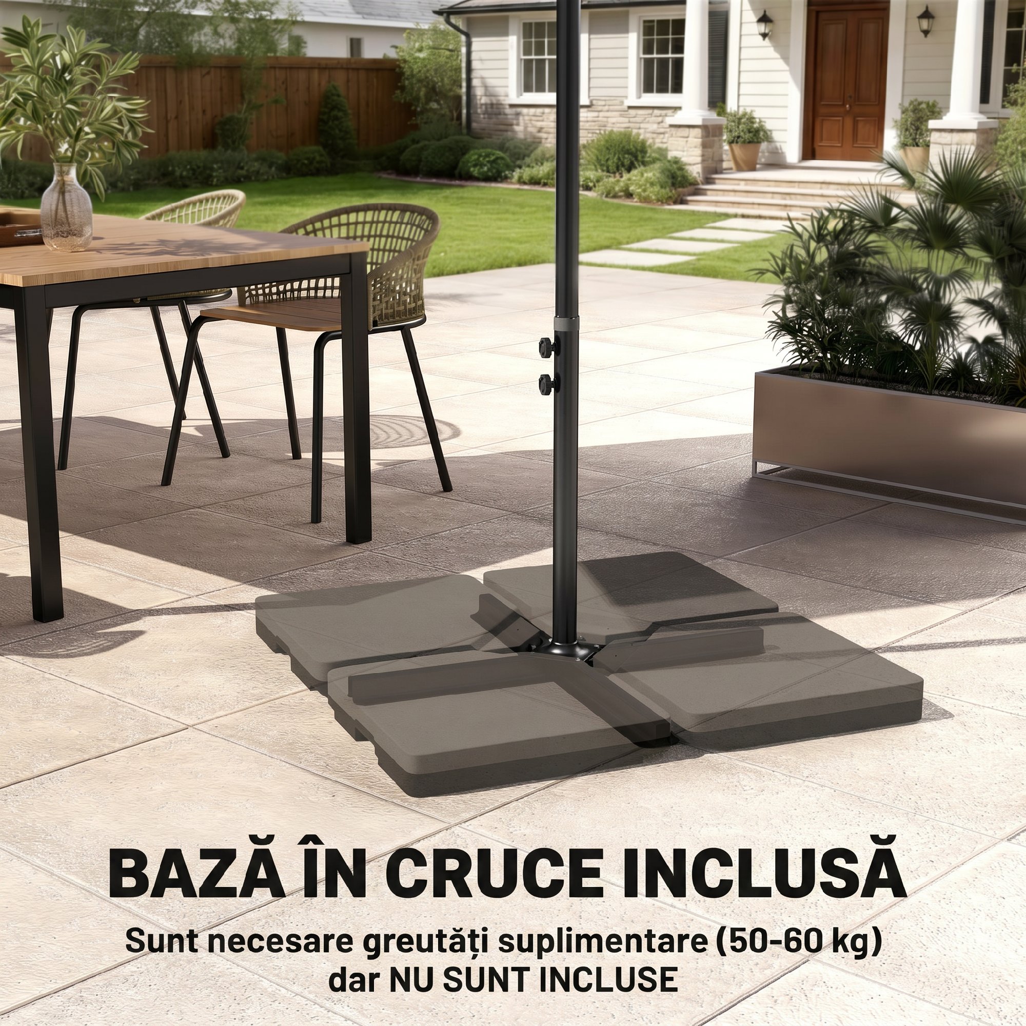  Umbrela de gradina suspendata cu baza in cruce si deschidere cu manivela, 294x193cm, bej [6]