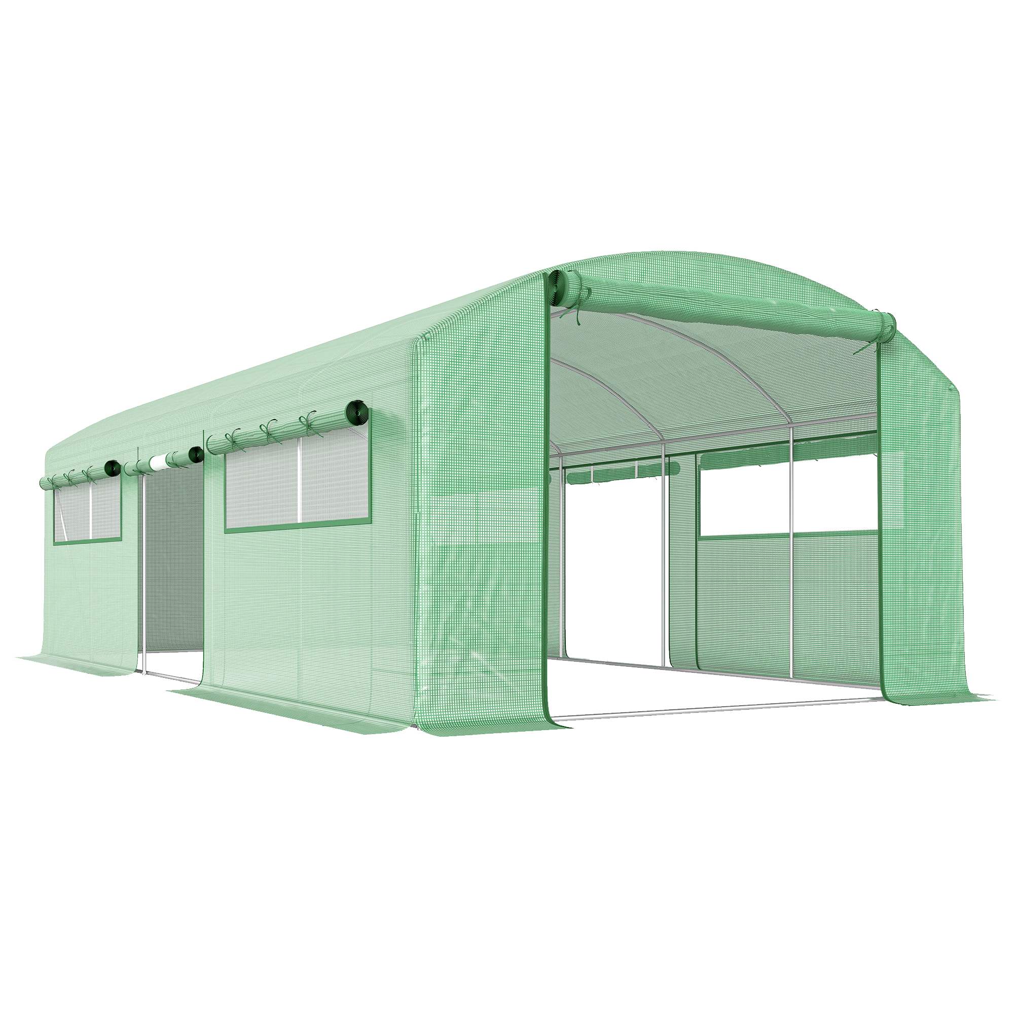 Gradina & balcon -  Sera tip tunel cu 3 usi rulabile si 6 ferestre, din otel galvanizat si PE, 6x3x2 m, verde