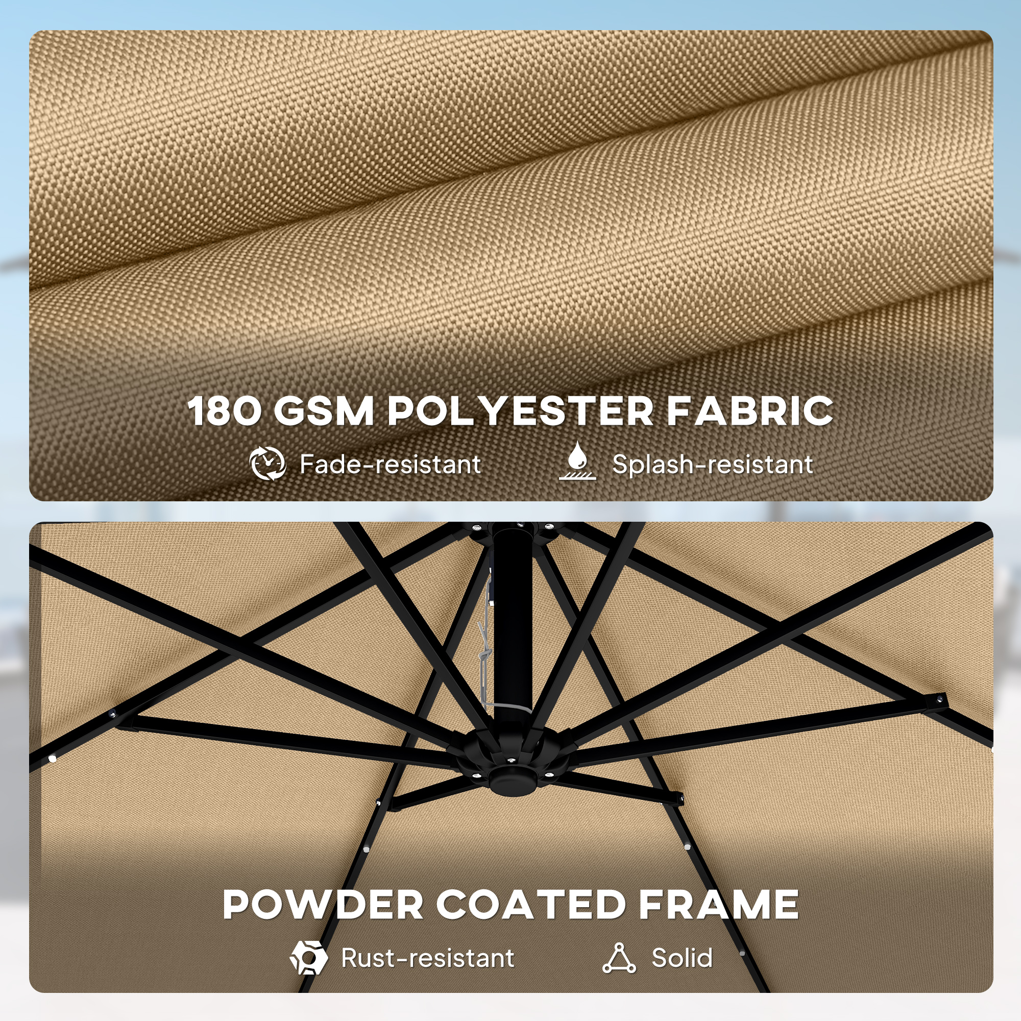  Umbrela de Gradina Suspendata cu LED-uri Solare, 3x3m, Bej [7]