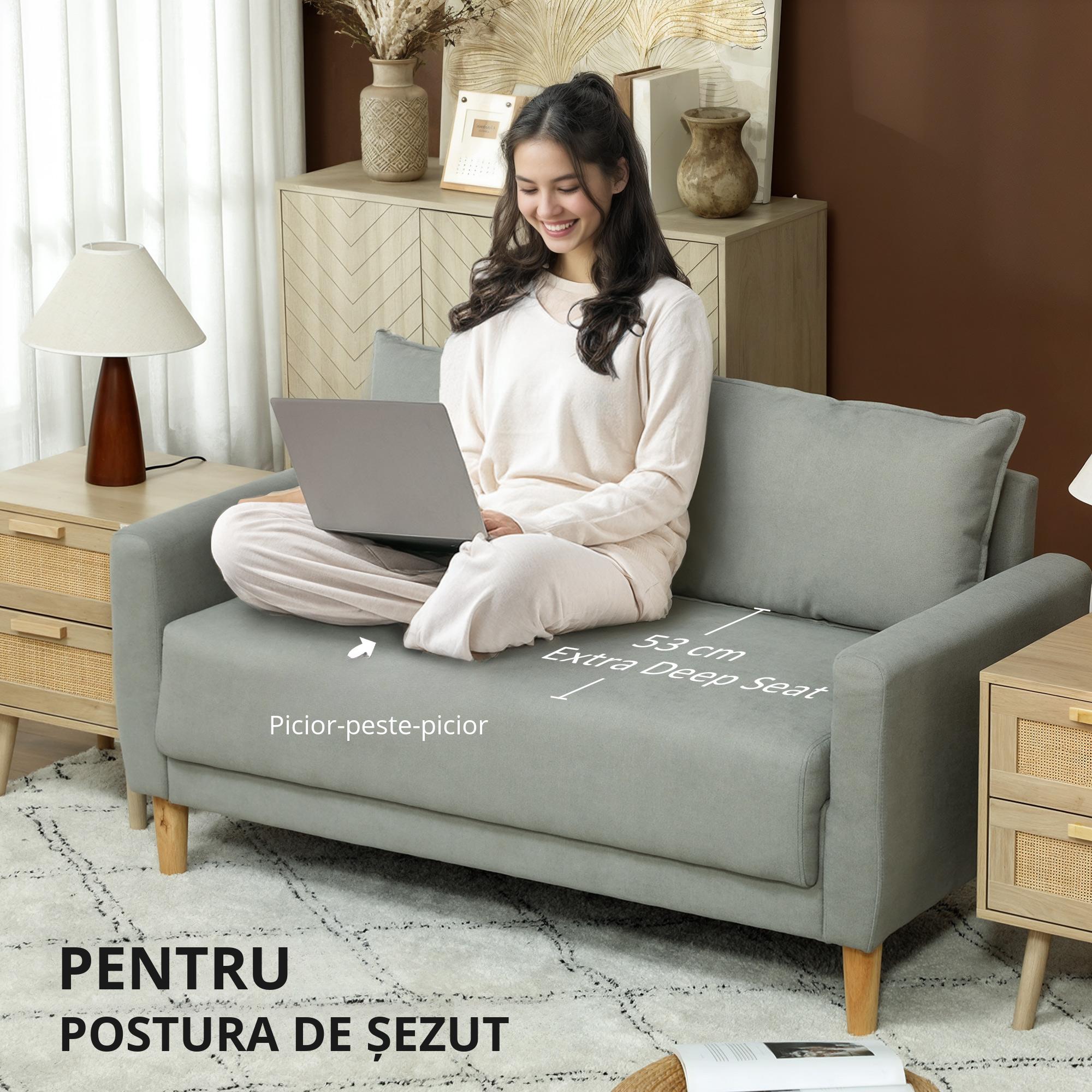  Divan cu 2 Locuri Catifelat cu Compartiment de Depozitare Inferior si Perne, 140x72x82 cm, Gri [5]