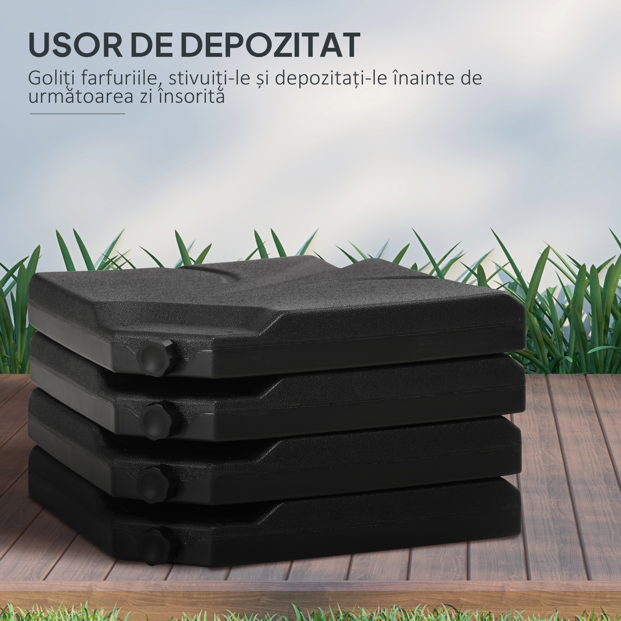  4 bucati baza de umbrela din plastic HDPE, umpluta cu apa si nisip pana la 18 kg, 103x103x8,3 cm, negru [6]