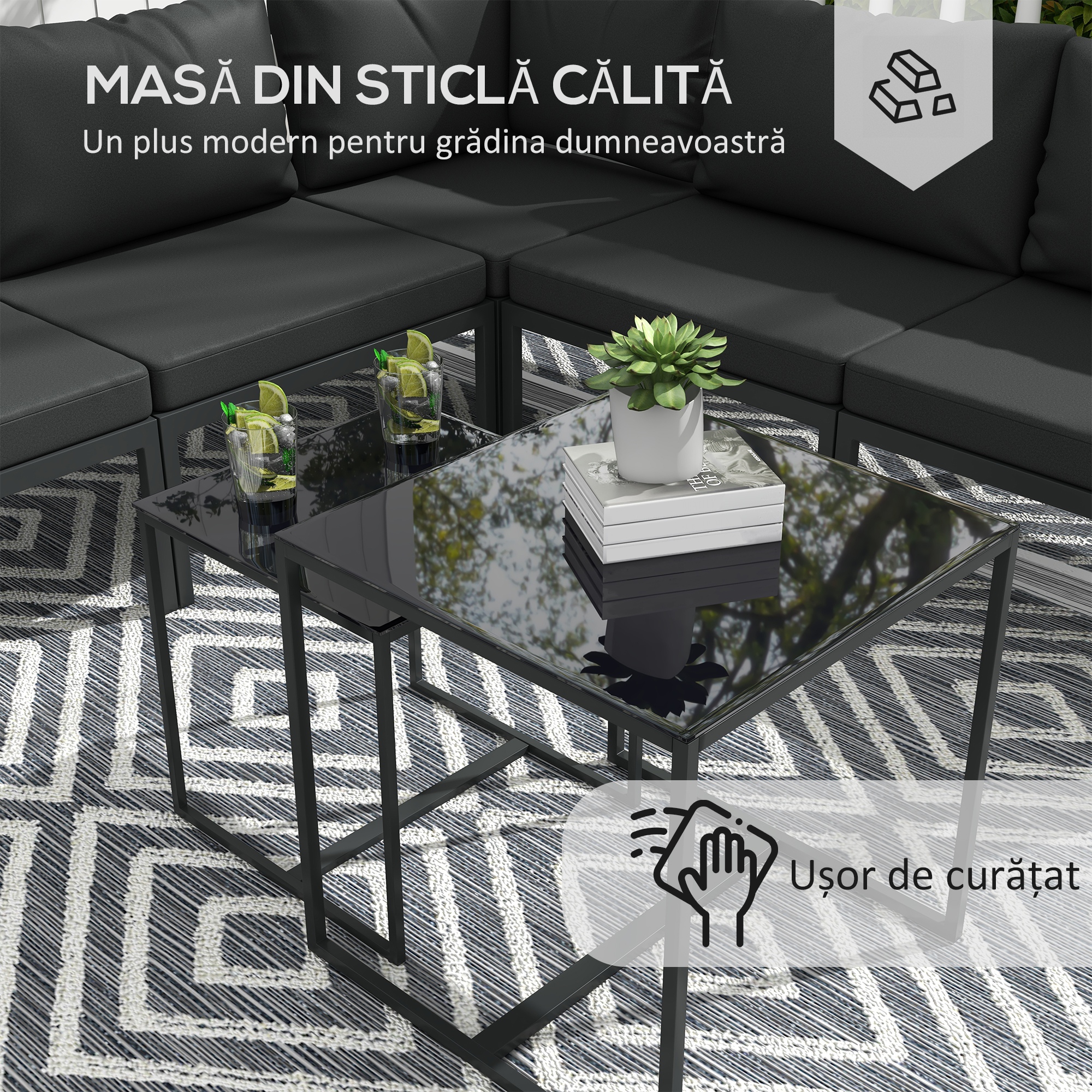  Set de Mobilier de Gradina din 7 Piese cu Canapea de Colt, Masa de Cafea, Set de Mobilier Sectional, Gri [5]