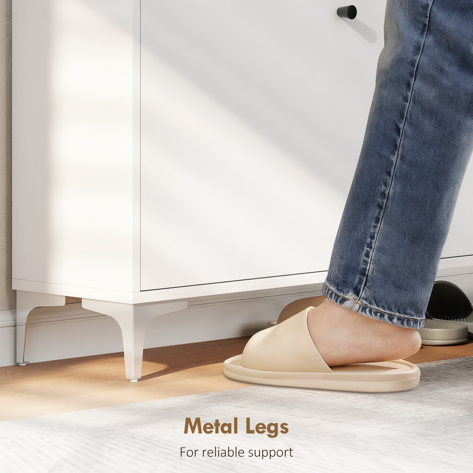  Dulap pentru Pantofi Slim cu 2 Usi Rabatabile, Rafturi Reglabile, Blat Superior si Baza Ridicata, Potrivit pentru 16 Perechi, PAL si Metal, 80x24x101 cm, Alb [6]