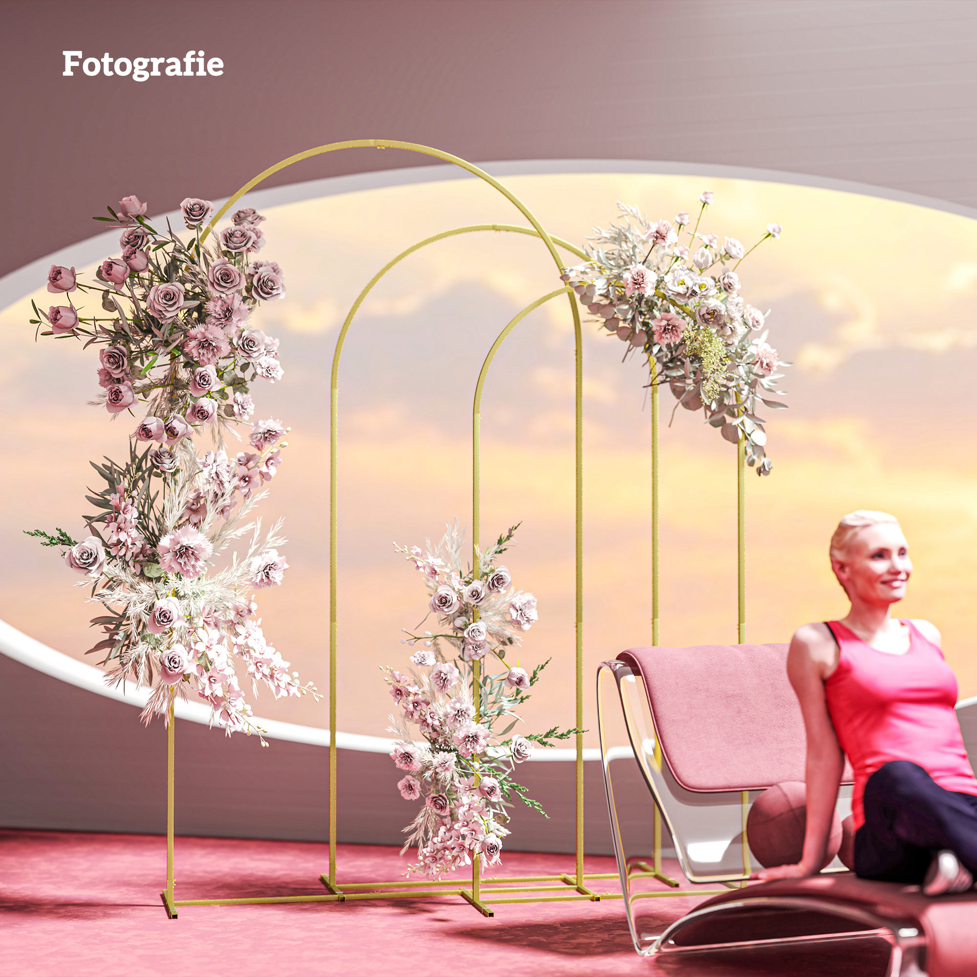  Set de 3 Arcade de Gradina pentru Nunti, 120x40x220 cm, Auriu [8]