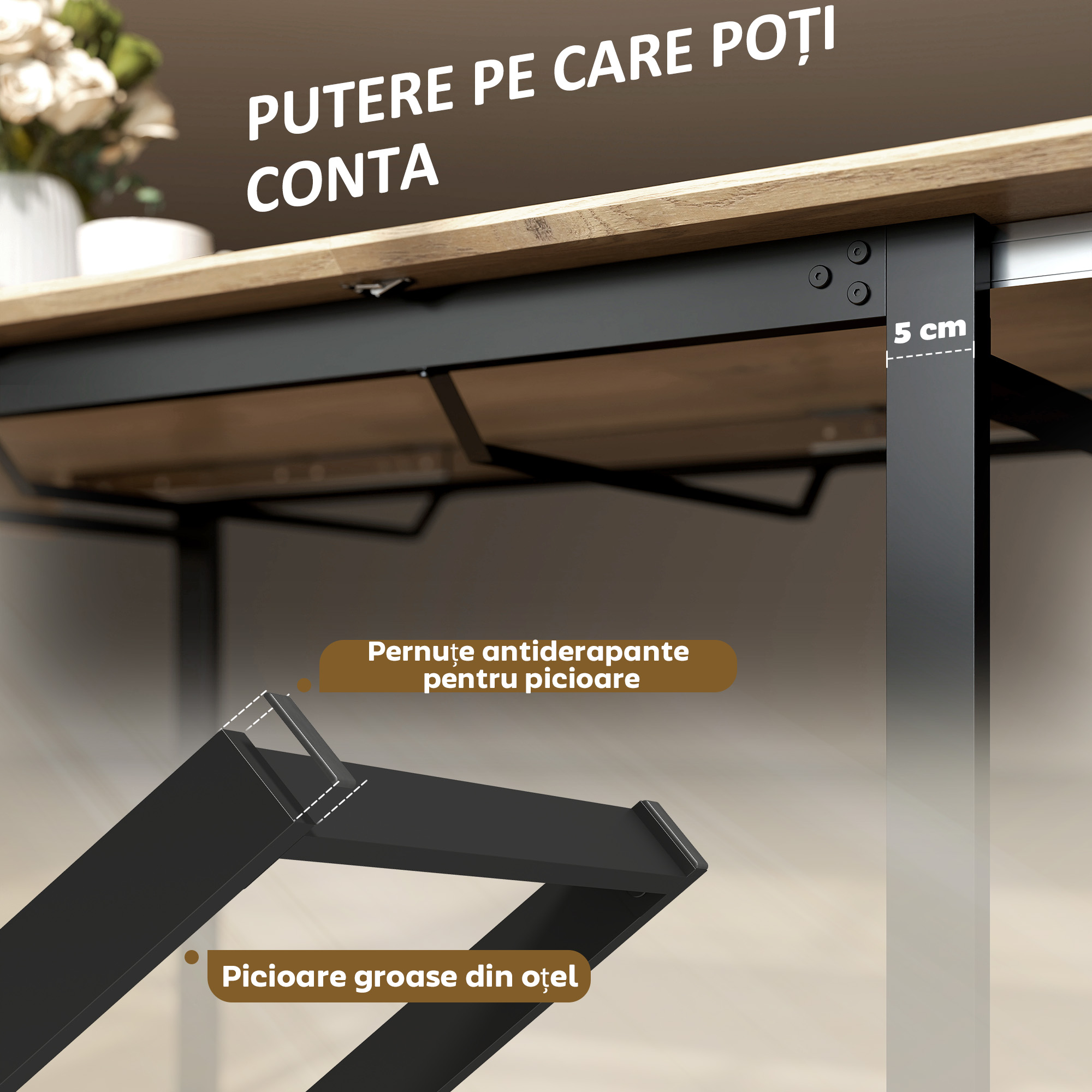  Masa de Dining Extensibila pentru 6-8 Persoane cu Panouri Ascunse, Masa Extensibila Dreptunghiulara cu Baza din Otel, Stil Industrial, pentru Sufragerie, Culoare Lemn [7]