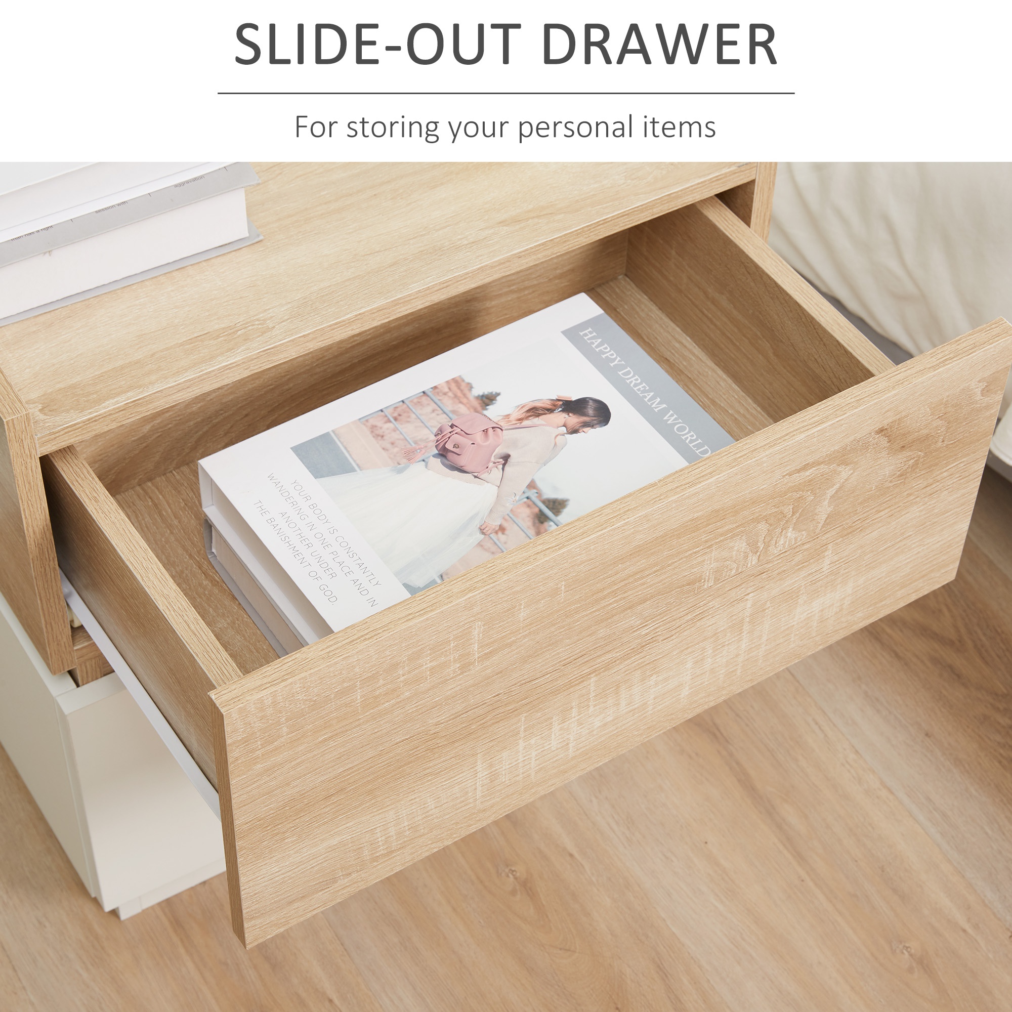  Noptiera Lemn Natur - 2 Sertare, Design Modern [4]