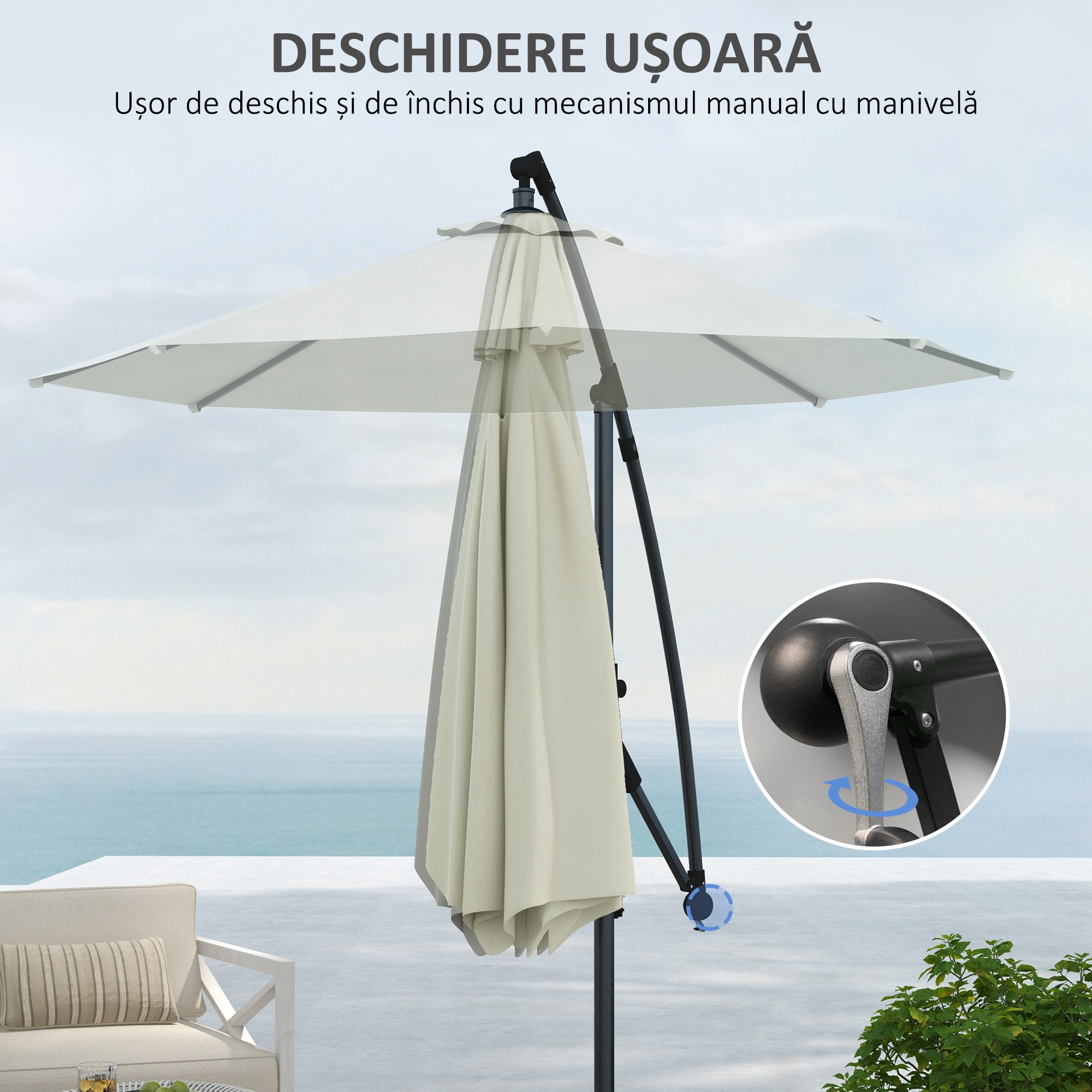 Umbrela de soare 3 (m) in consola cu baza transversala , Umbrela de soare cu manivela, inclinare si 8 nervuri [5]