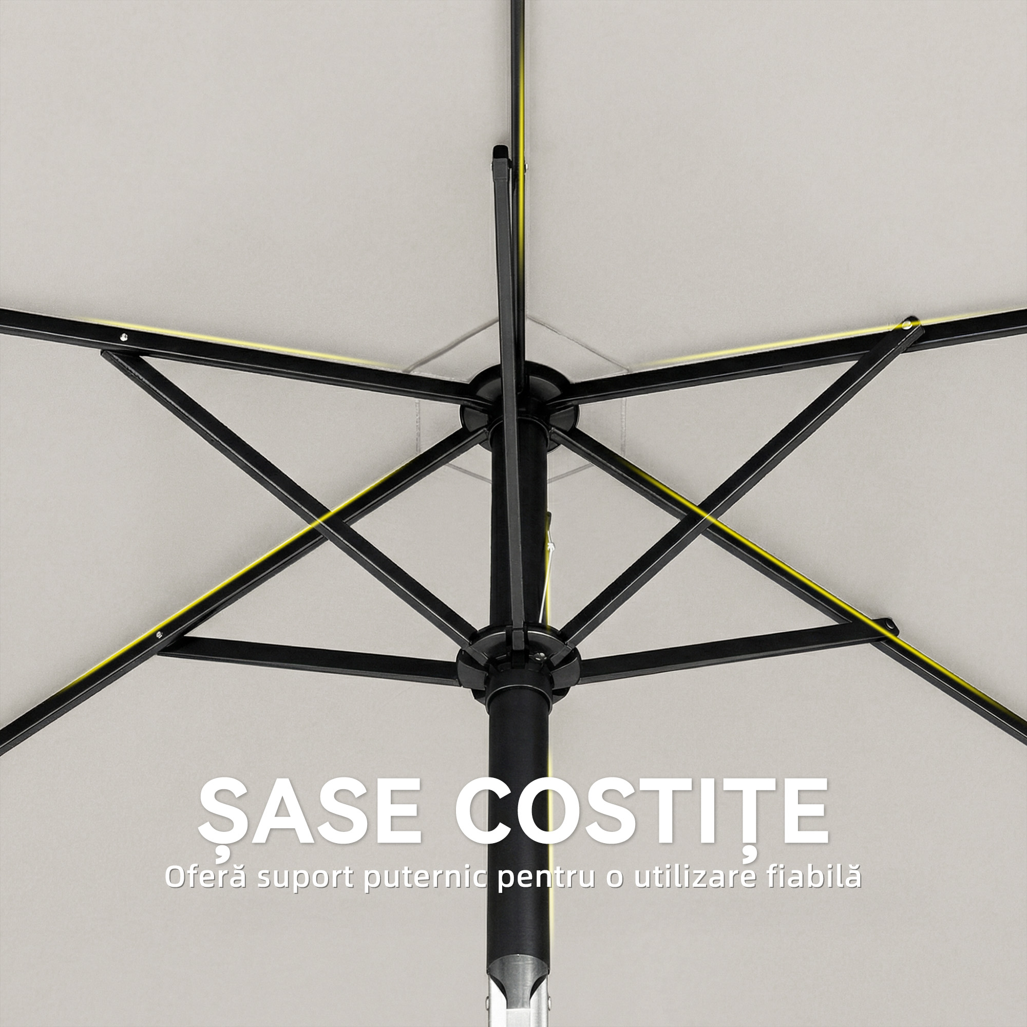  Umbrela de Gradina Inclinabila 2x2 m cu 6 Spite si Manivela, din Metal si Poliester Gri Deschis [5]
