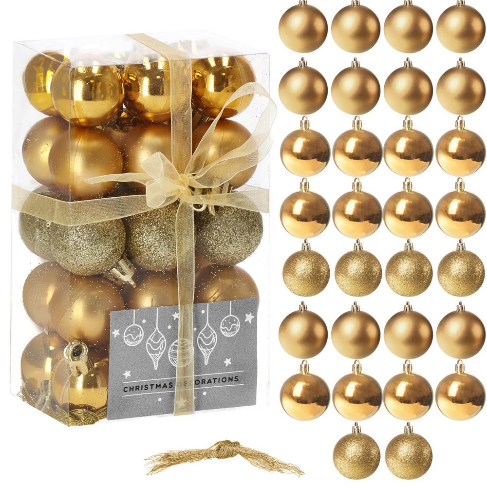 Set globuri de Craciun, 30 bucati, 3 modele, 3cm, auriu [8]