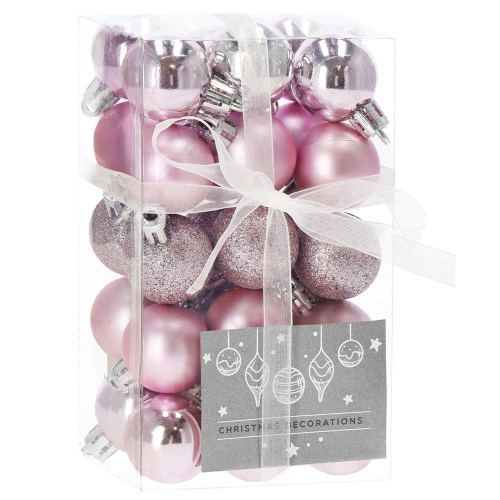 Decoratiuni si articole casa - Set globuri de Craciun, 30 bucati, 3 modele, 3cm, roz