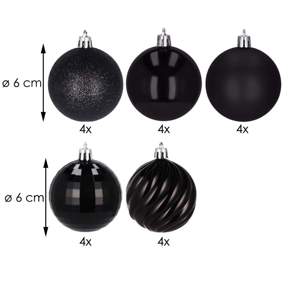 Set globuri de Craciun, 20 bucati, 5 modele, 6cm, negru [9]