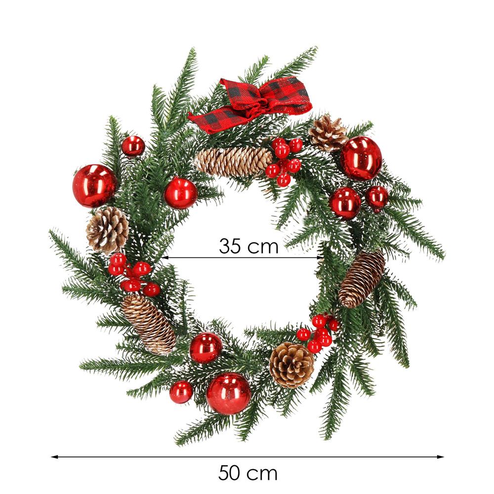 Coronita pentru Craciun, 50 cm, din brad artificial 3D, cu conuri, verde [8]