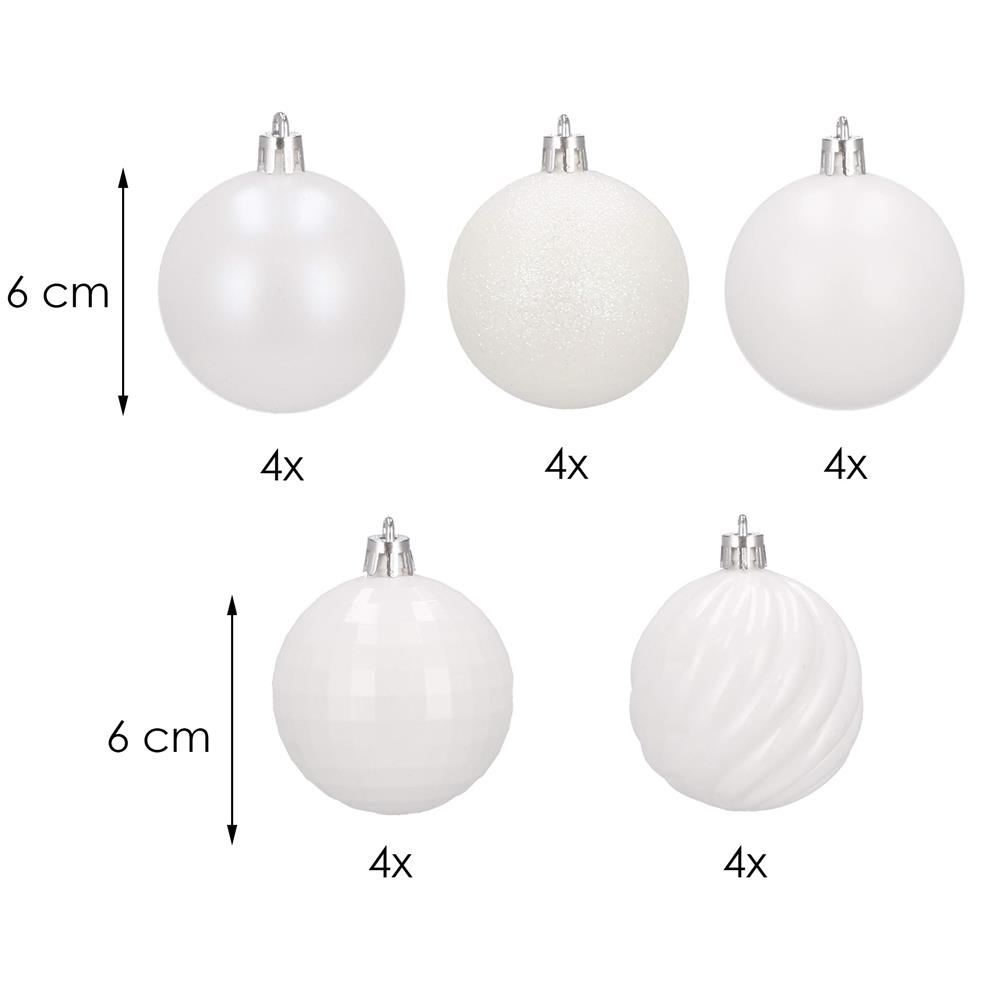 Set globuri de Craciun, 20 bucati, 5 modele, 6cm, alb [9]