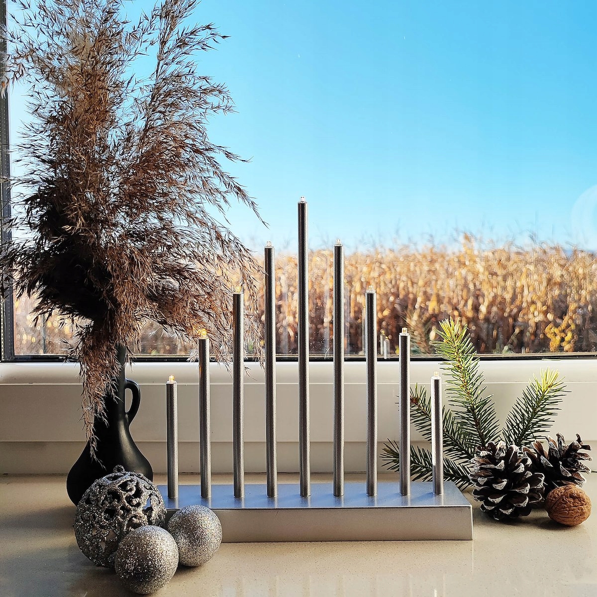 Lumanari decorative de Craciun, 9 becuri tip LED, culoare argintiu [2]