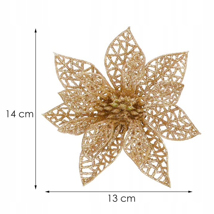 Set 10 ornamente pentru bradul de Craciun, stea Poinsettia, 14cm, auriu [8]
