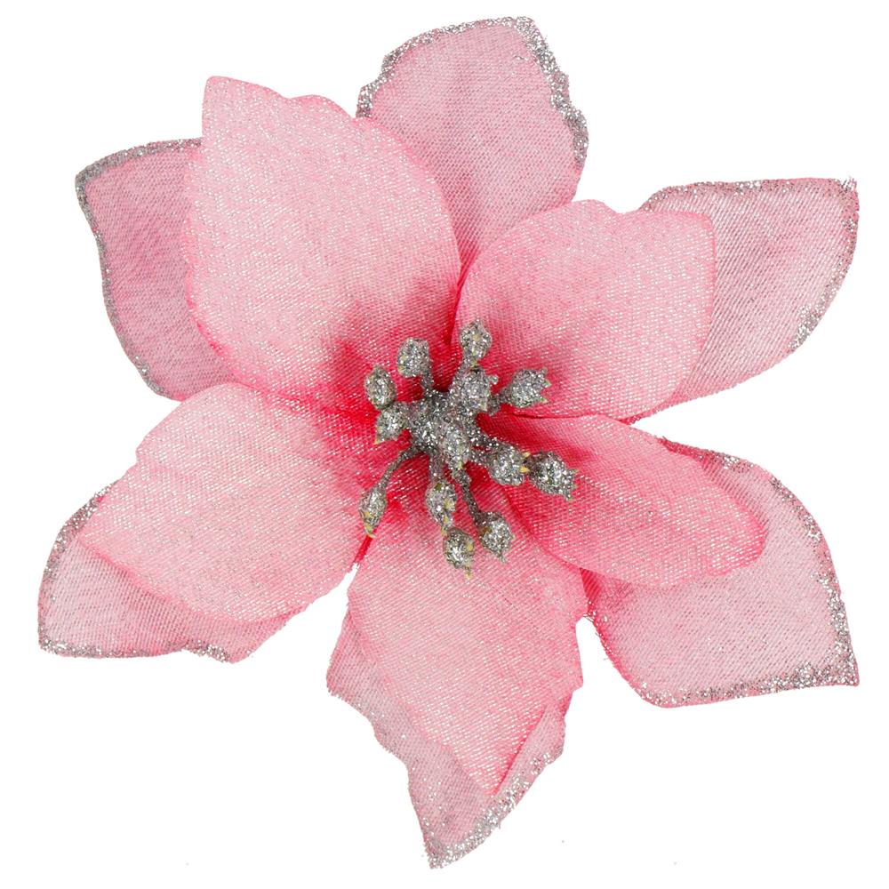 Decoratiuni si figurine - Set 10 ornamente pentru bradul de Craciun, stea Poinsettia, 13cm, roz