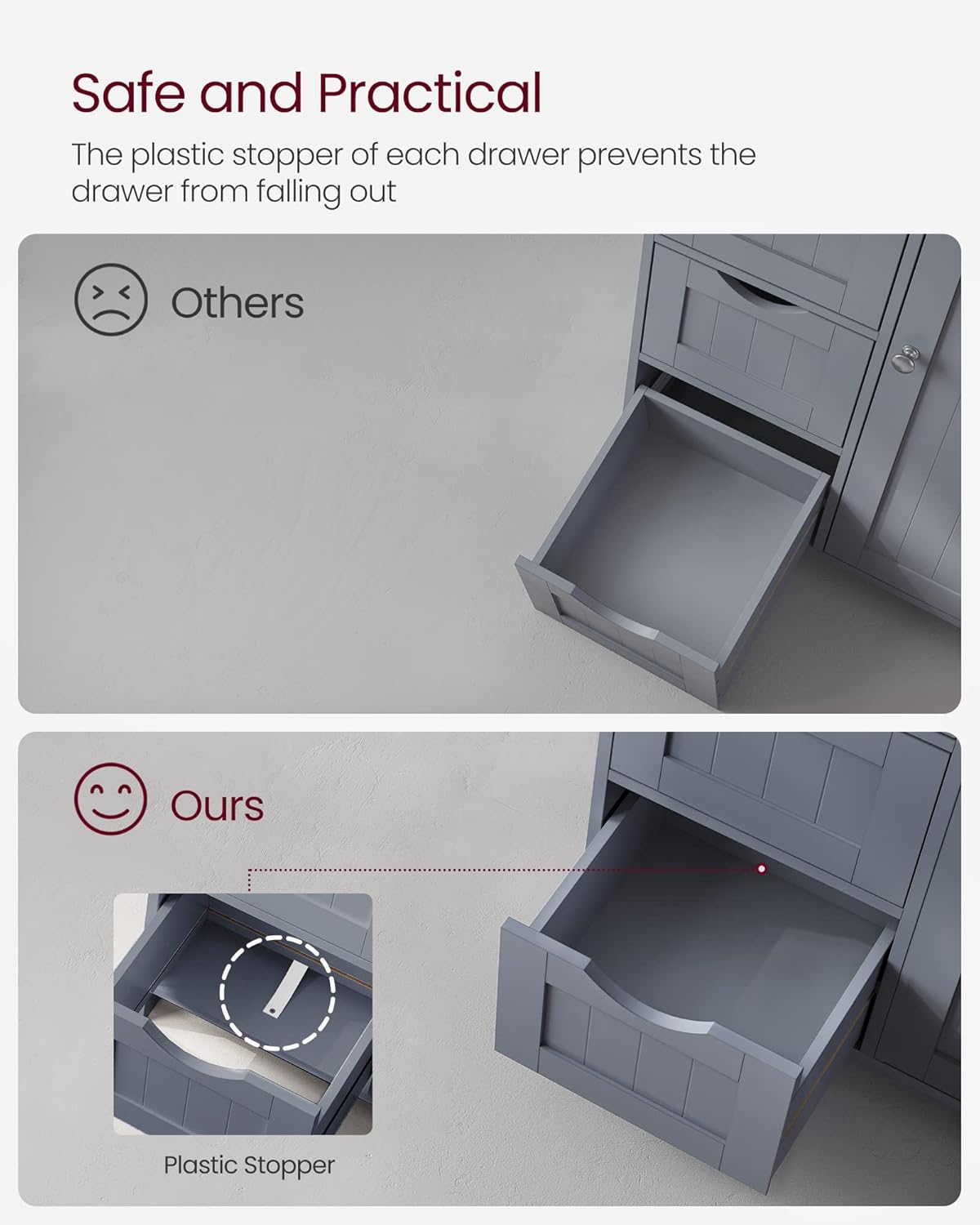 VASAGLE Dulap de baie, din MDF, cu 4 sertare, raft reglabil, 30x55x82 cm, gri [8]