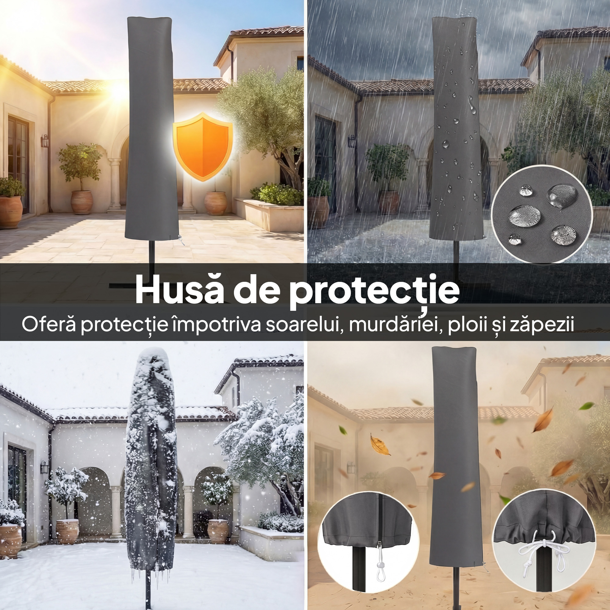  Umbrela Offset Ø3 m cu Baza in Forma de Cruce si Manivela, din Metal, PP si Poliester, Bej [4]