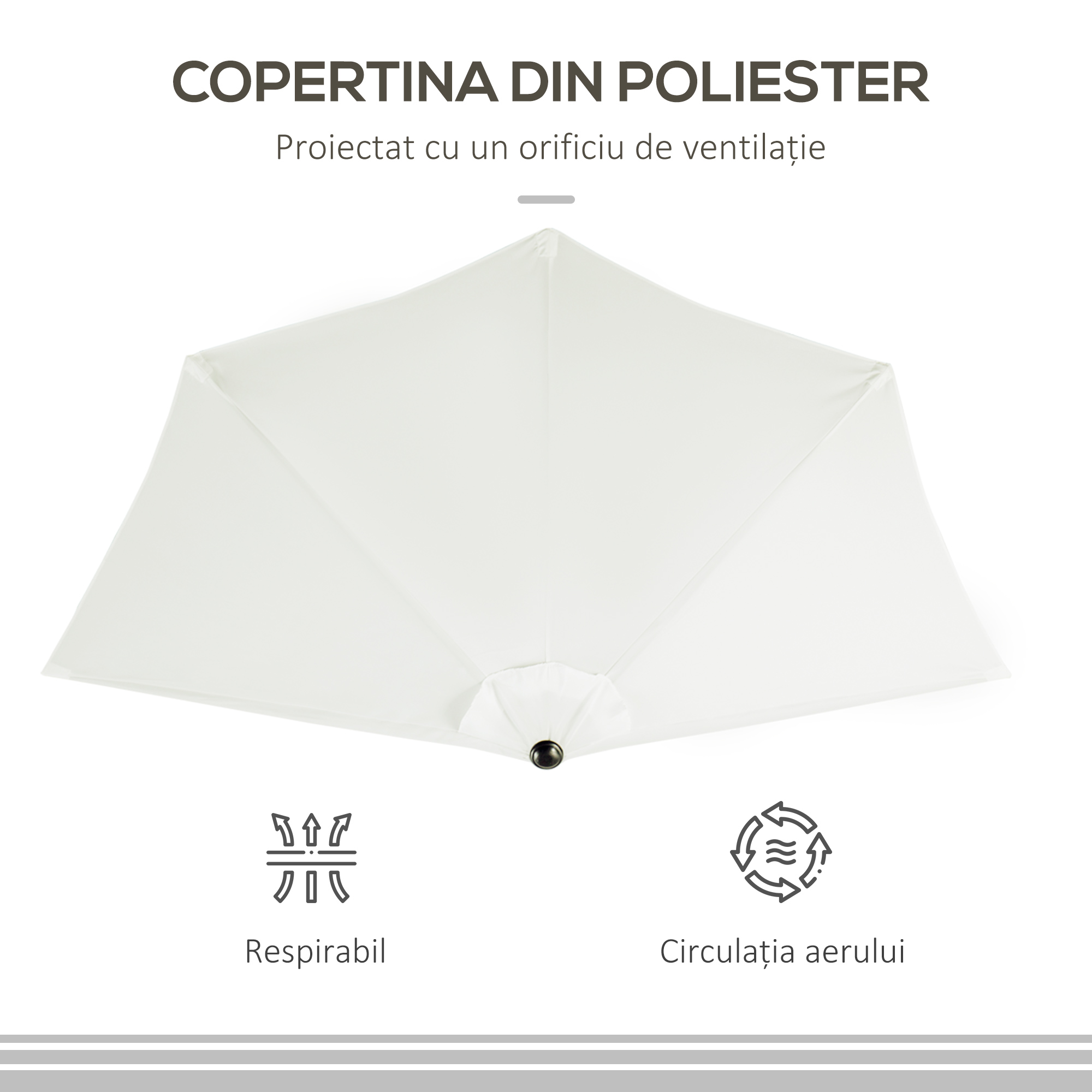  Umbrela Semicirculara Impermeabila Protectie UV Alba 269x138x236cm [5]