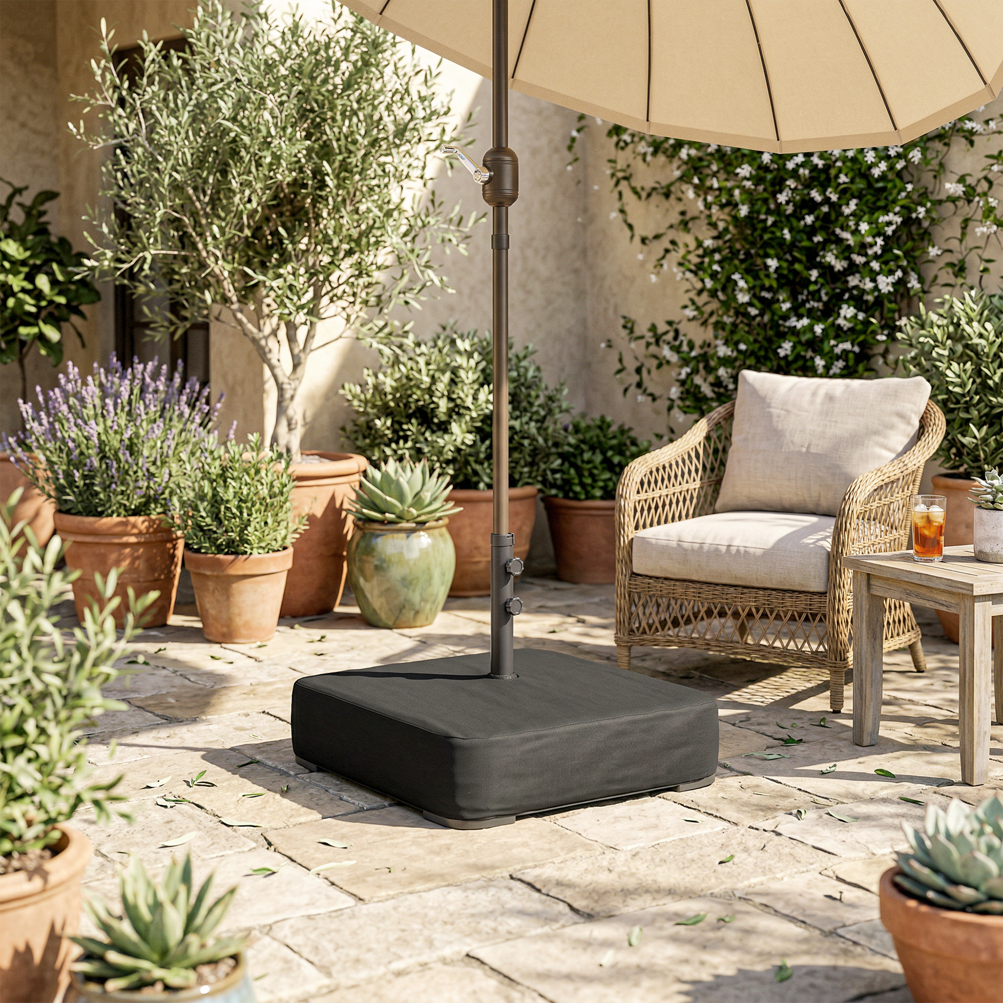  Baza pentru Umbrela Reumplibila cu Nisip 80 kg/Nisip Umed 90 kg, pentru Tije de Ø48 mm, Negru [7]