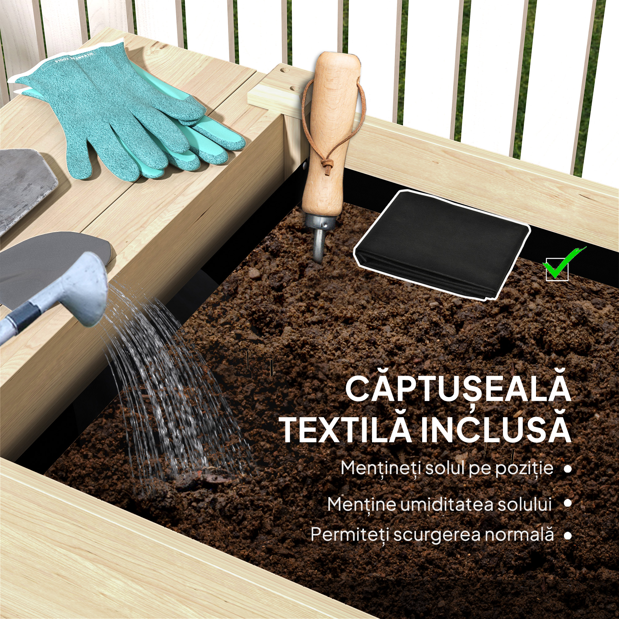  Jardiniera Ridicata cu Masuta Laterala si Raft pentru Unelte Inferior, din Lemn de Molid, 207x59x78 cm [5]