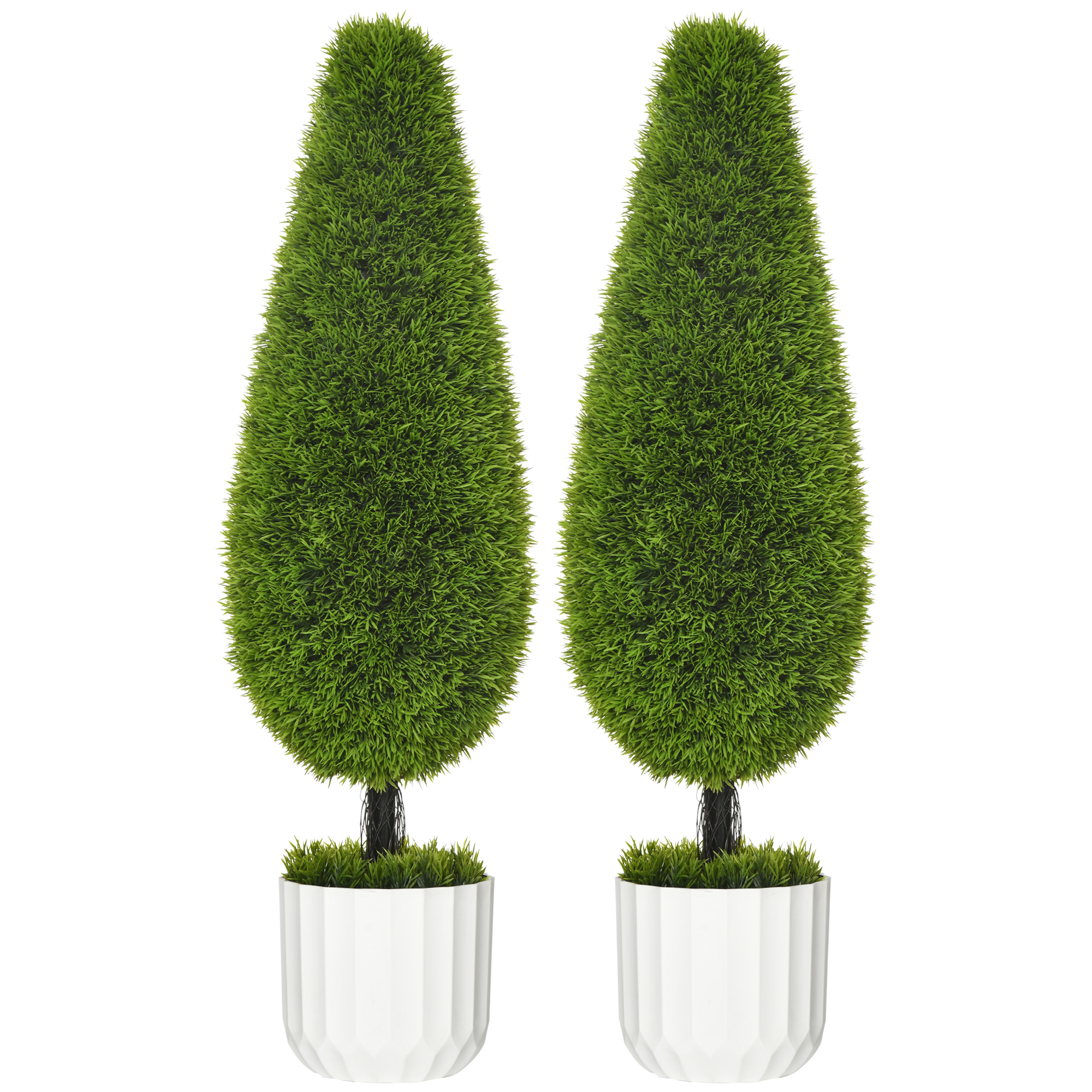 Living & hol -  Set de 2 plante false de chiparos cu ghivece Ø12x16 cm, muschi si ciment, din PE si plastic, verde si alb