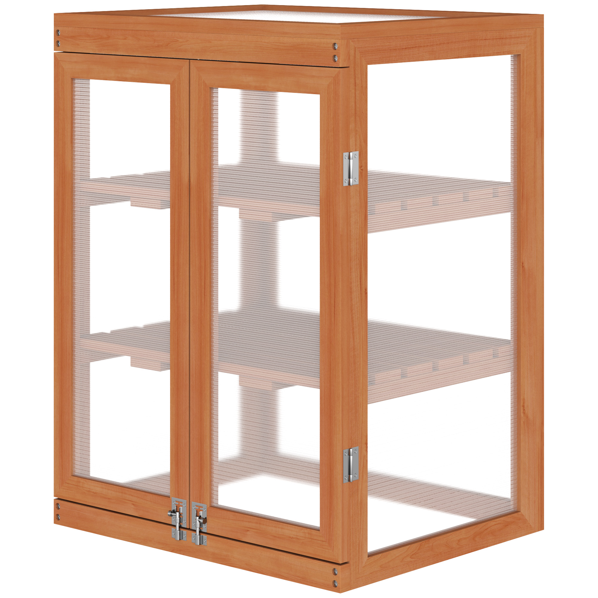 Gradina & balcon -  Mini Sera de Gradina cu 3 Etajere din Lemn de Brad si Policarbonat, Deschidere Laterala si Frontala, 58x44x78cm, Portocaliu