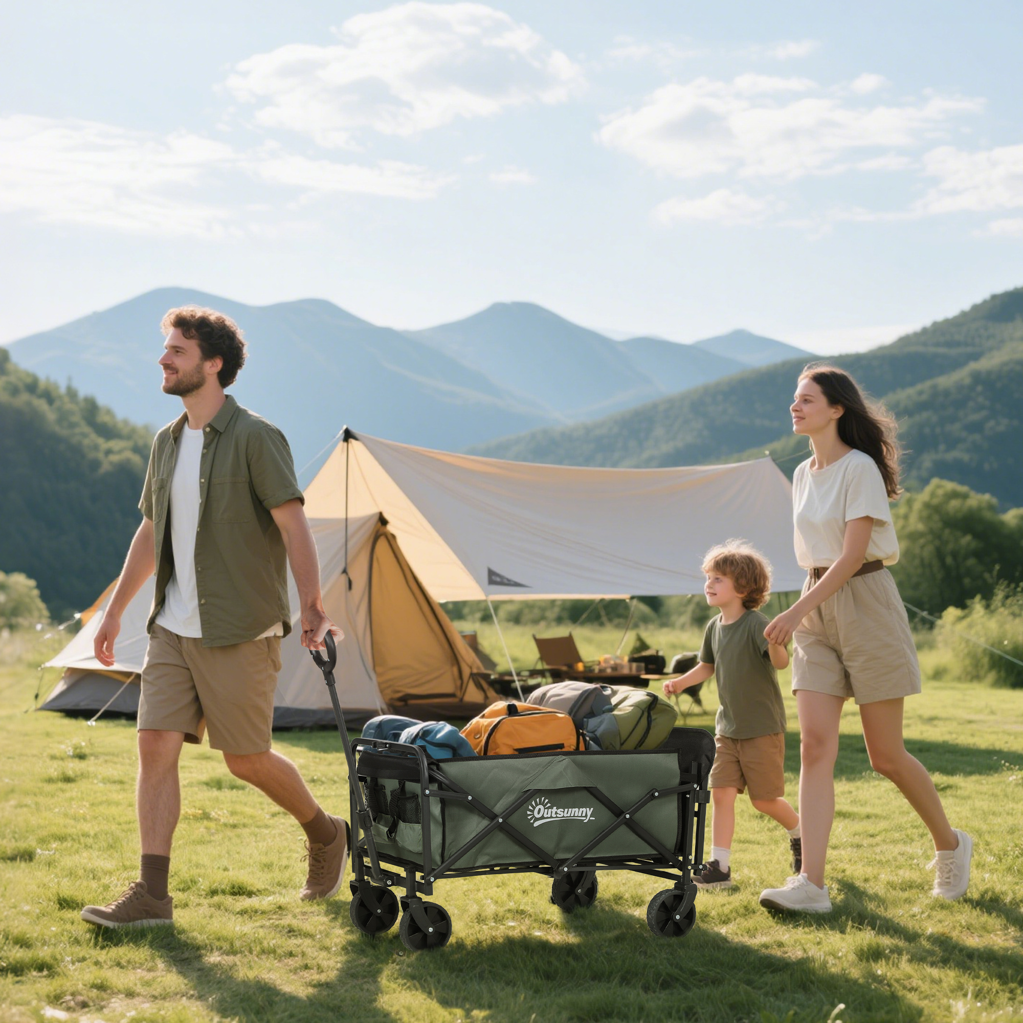  Carucior de Gradina Pliabil 72L cu Panou Rabatabil, din Otel si Poliester, 76x48x65-92 cm, Verde [1]