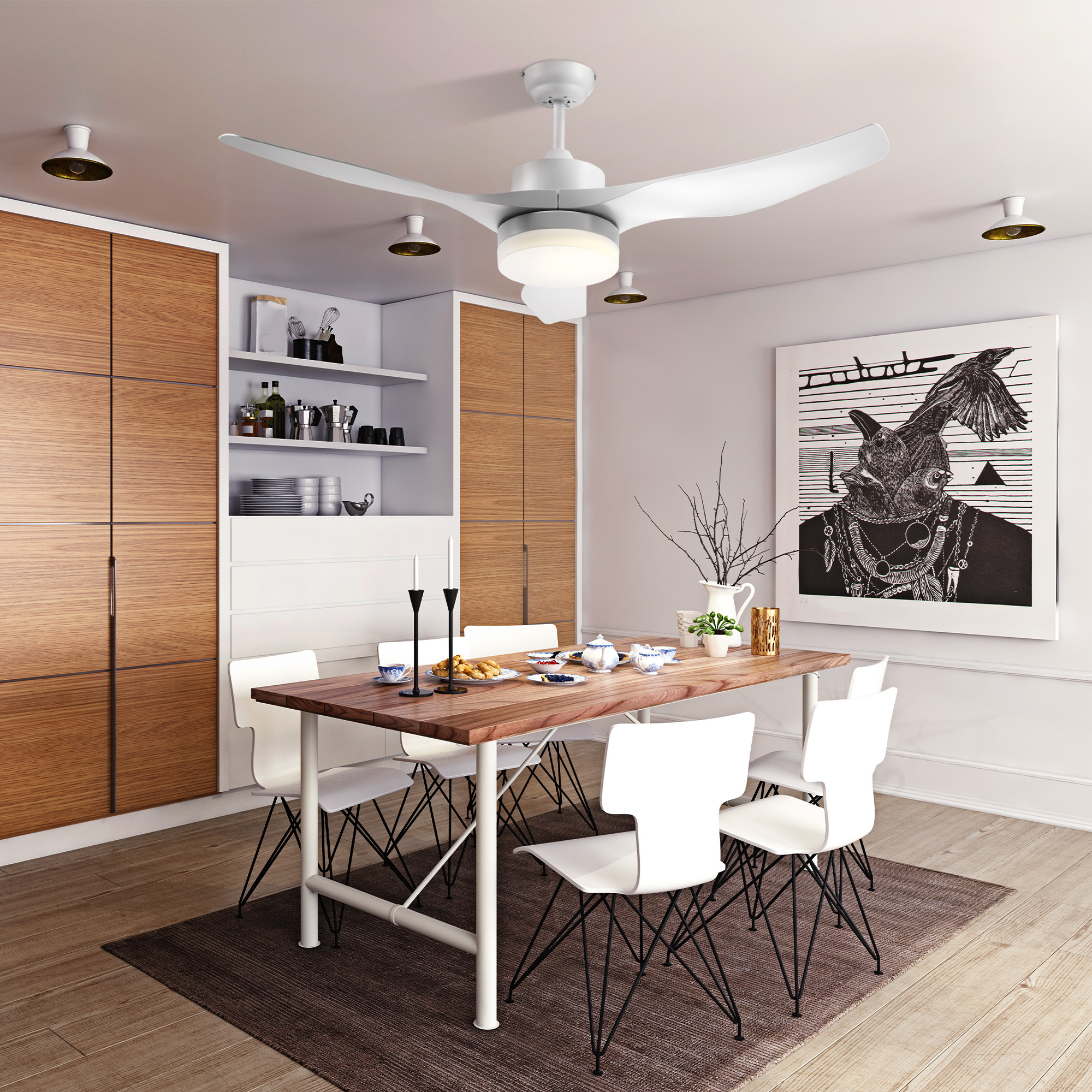  Ventilator de Tavan cu Lumini LED Reglabil in 3 Moduri , Φ132x40cm, Alb [1]