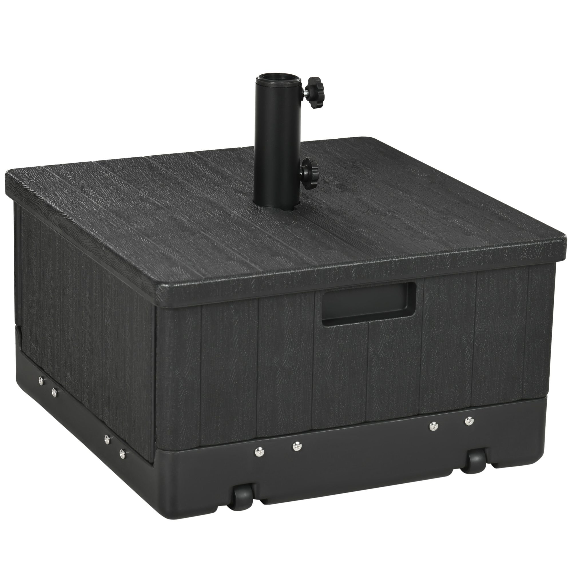 Gradina & balcon -  Baza pentru Umbrela 3-in-1 Exterior, Masuta de Cafea, Jardiniera cu Orificiu de Scurgere, Capacitate 80 kg, Suport Umplut cu Roti si Manere pentru Terasa si Piscina, Negru