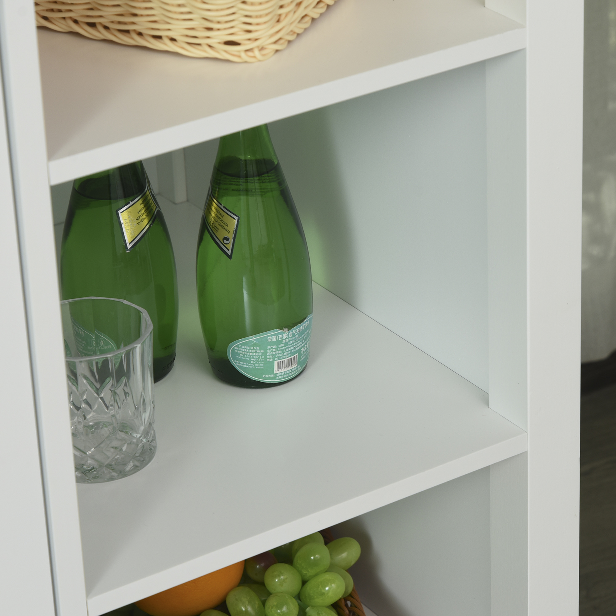  carucior bucatarie cu 4 roti, 3 rafturi, pentru bucatarie si sufragerie,107×48×89 cm, din MDF, Lemn de cauciucalba, alb [8]