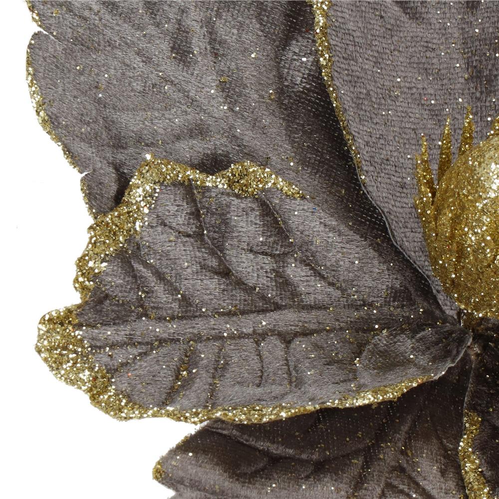 Set 5 ornamente pentru bradul de Craciun, stea Poinsettia, 23cm, gri auriu [9]