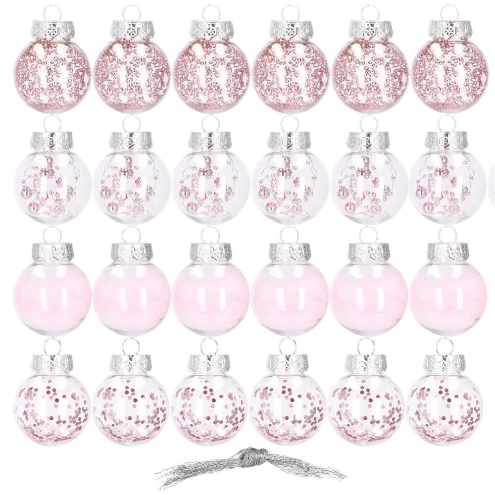 Set globuri de Craciun Inedit, 24 bucati, 5cm, transparente si roz pal [8]