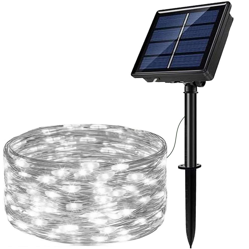Instalatii luminoase - Ghirlanda luminoasa cu incarcare solara, 200 LED-uri, 22 metri, 8 functii, alb rece