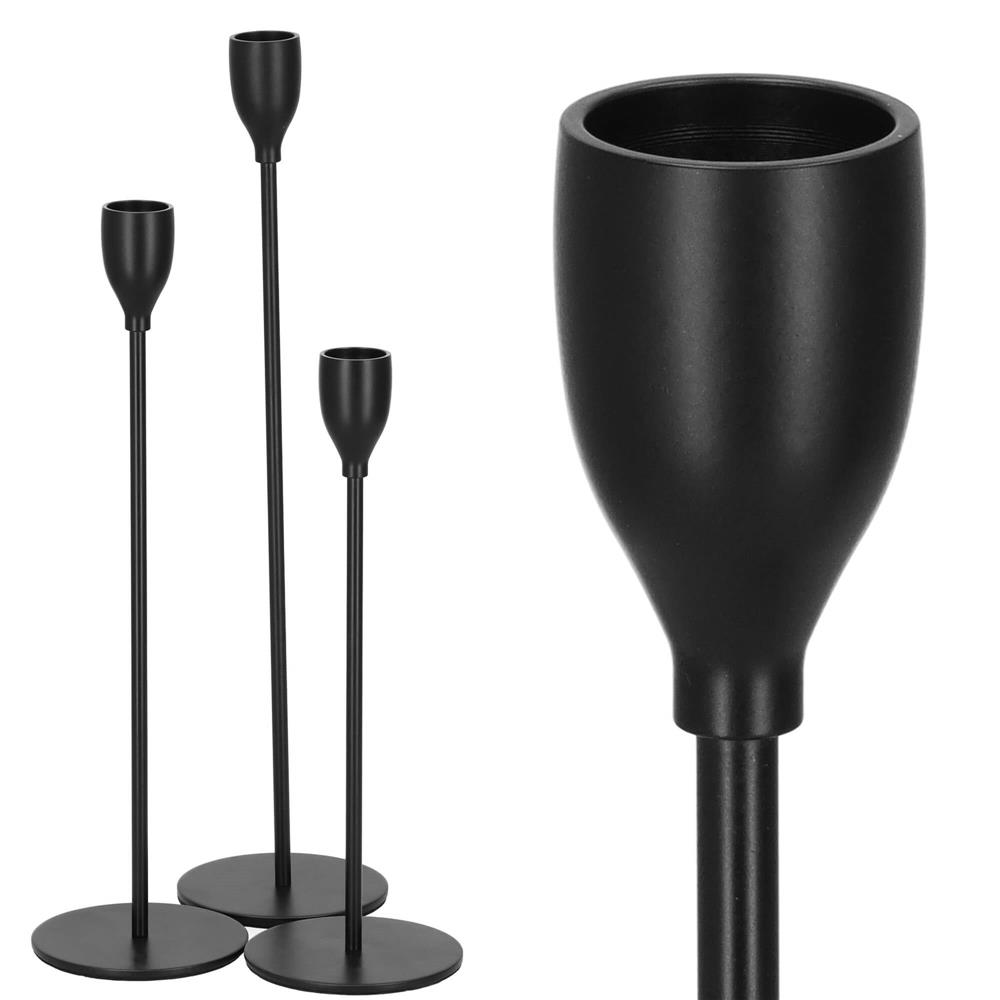 Set 3 suporturi de lumanare din metal, 23, 28 si 33cm, negru [9]